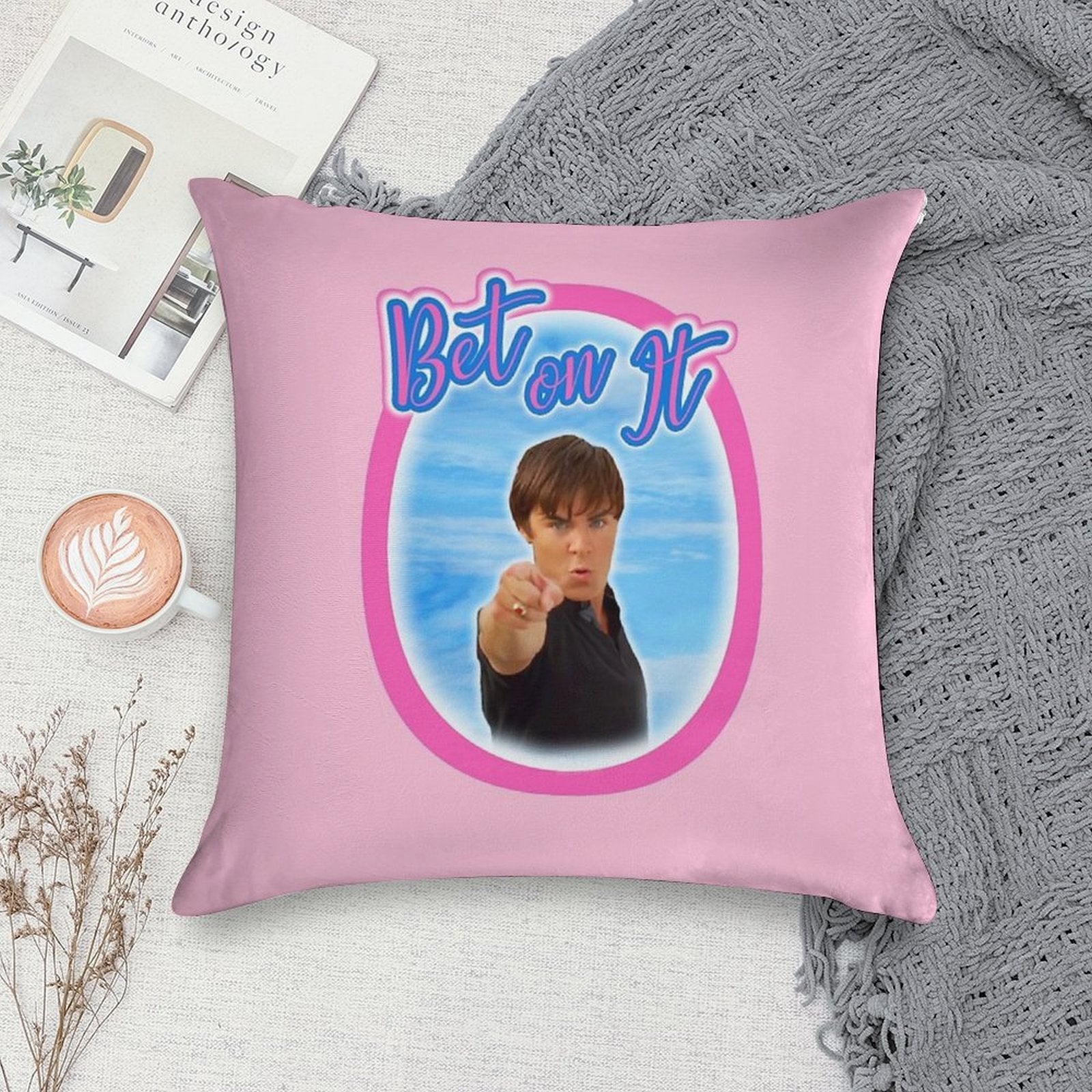 Troy Bolton Says Bet On It High School Musical Zac Efron Fan Art Soft Easy Maintenance Throw Pillow