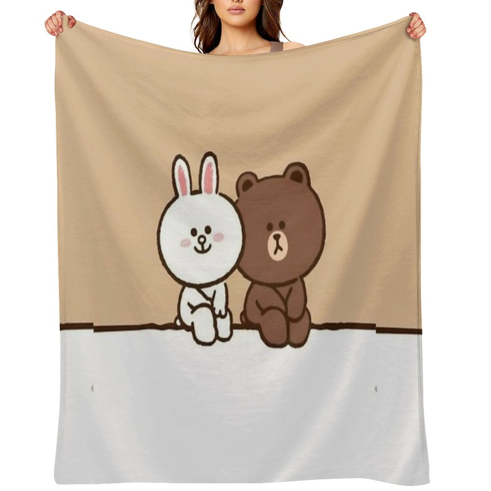 Brown Cony Bear Machine-washable Throw Blanket