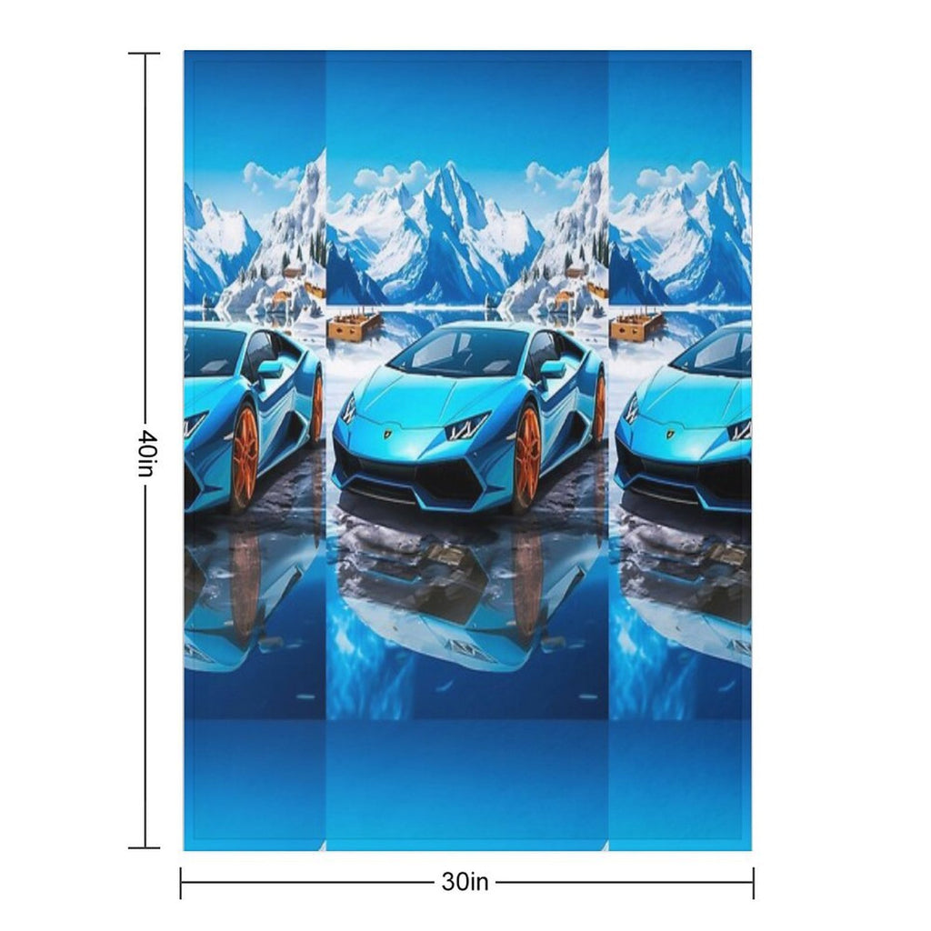 Blue Lamborghini Huracan, Icy Majesty Supercar, Sports Car On Snowy Alpine Backdrop, High Octane Wall Art Machine-washable Throw Blanket
