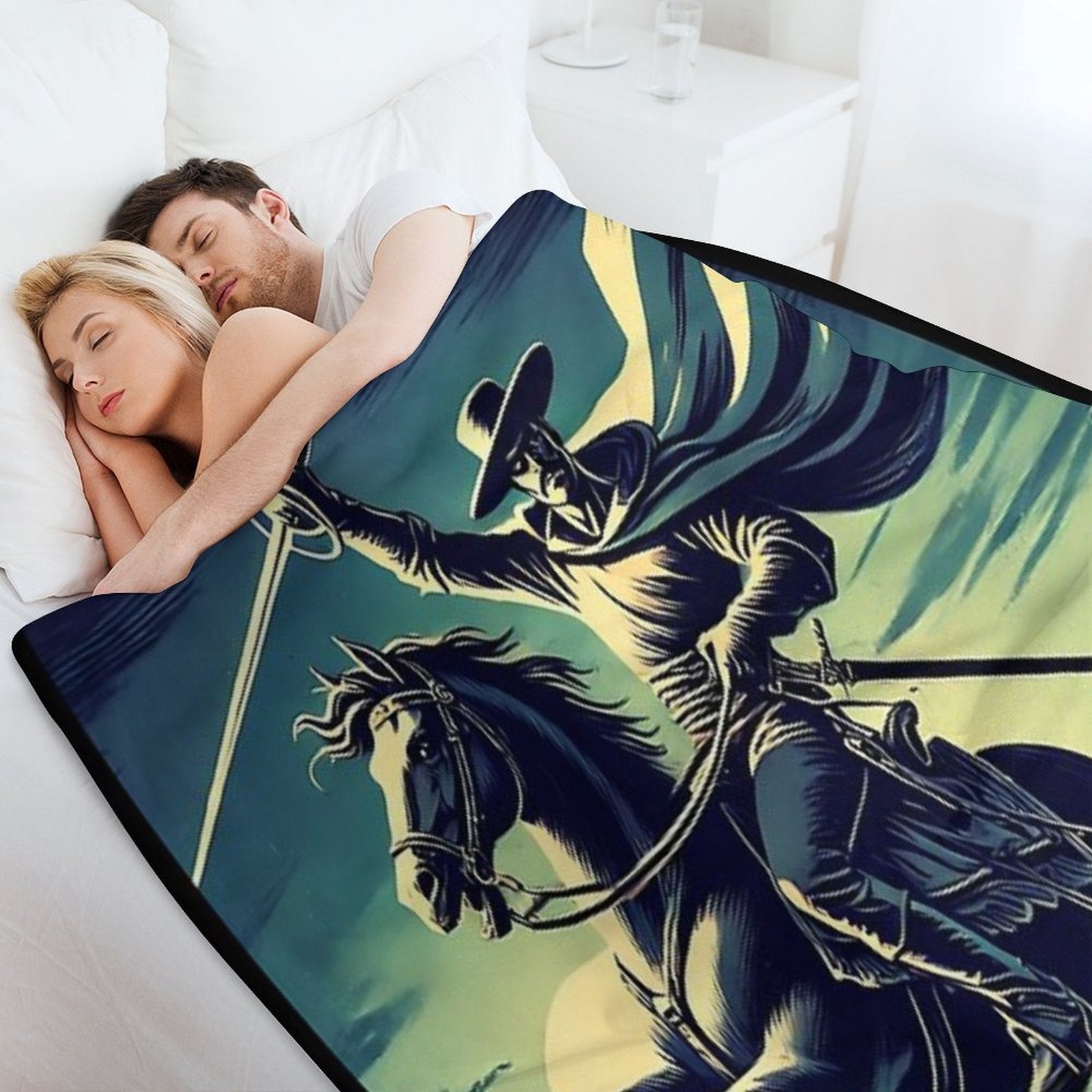 Vintage Zorro on Horseback with His Sword Sustainable Throw Blanket