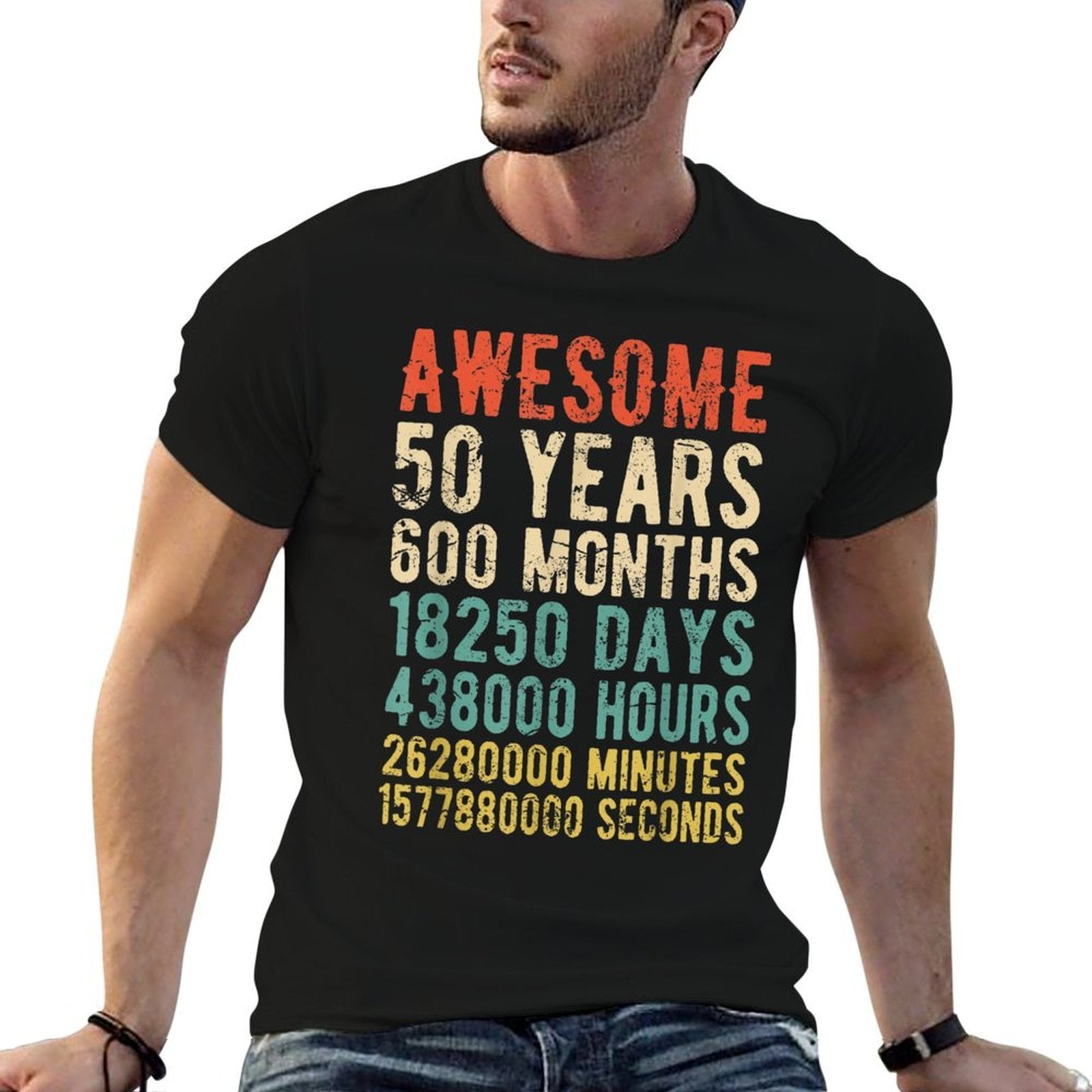 50th Birthday Retro Vintage 50 Yrs Old Bday Gift  Fade-proof Color T-Shirt