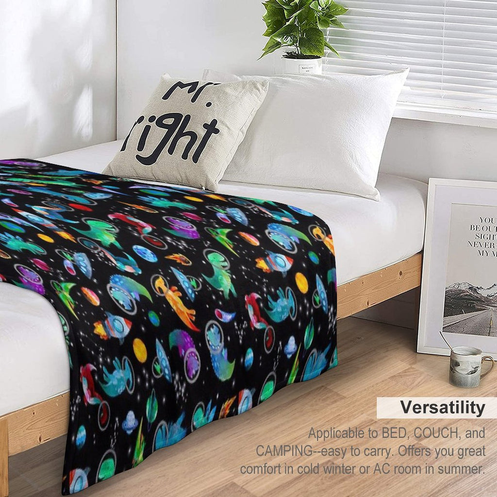 Watercolor Space Dinosaurs Galaxy Pattern Compact Throw Blanket