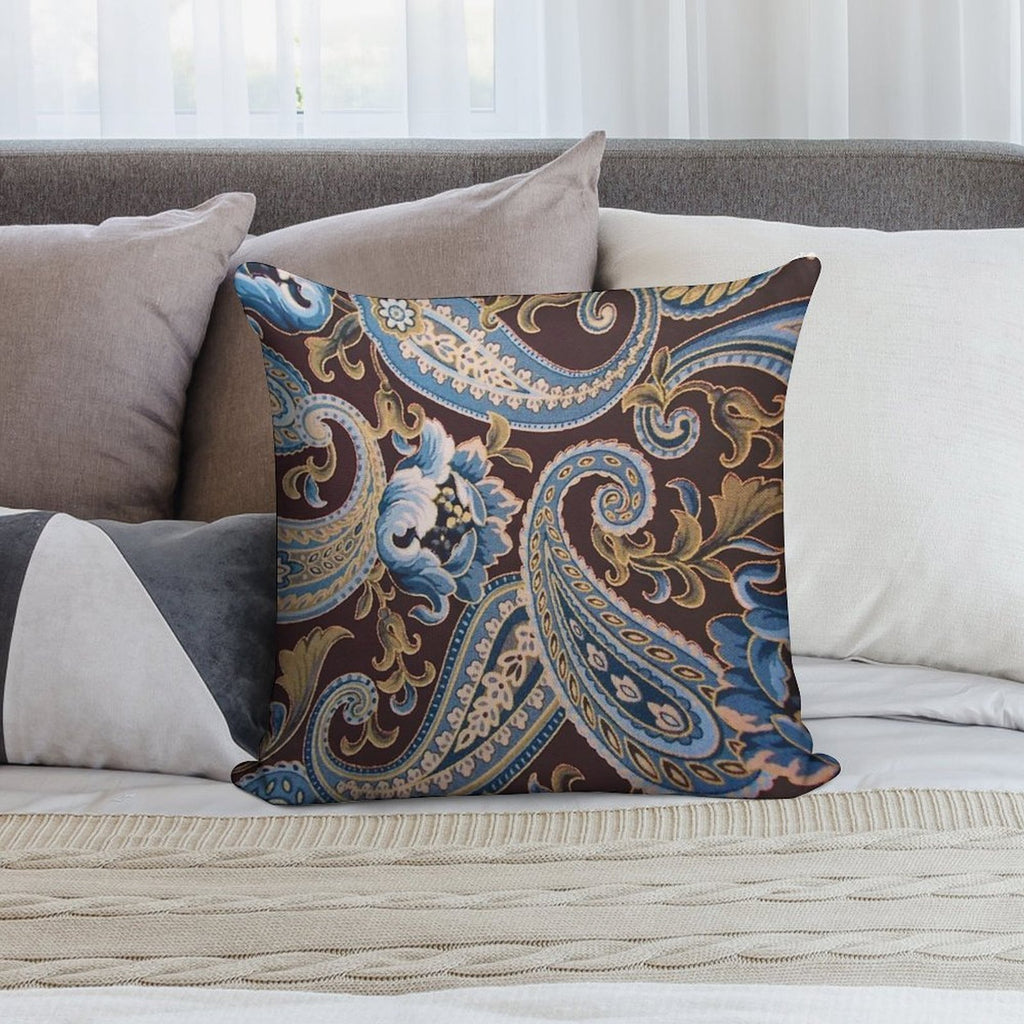 Blue Brown Vintage Paisley Soft Style Accent Throw Pillow
