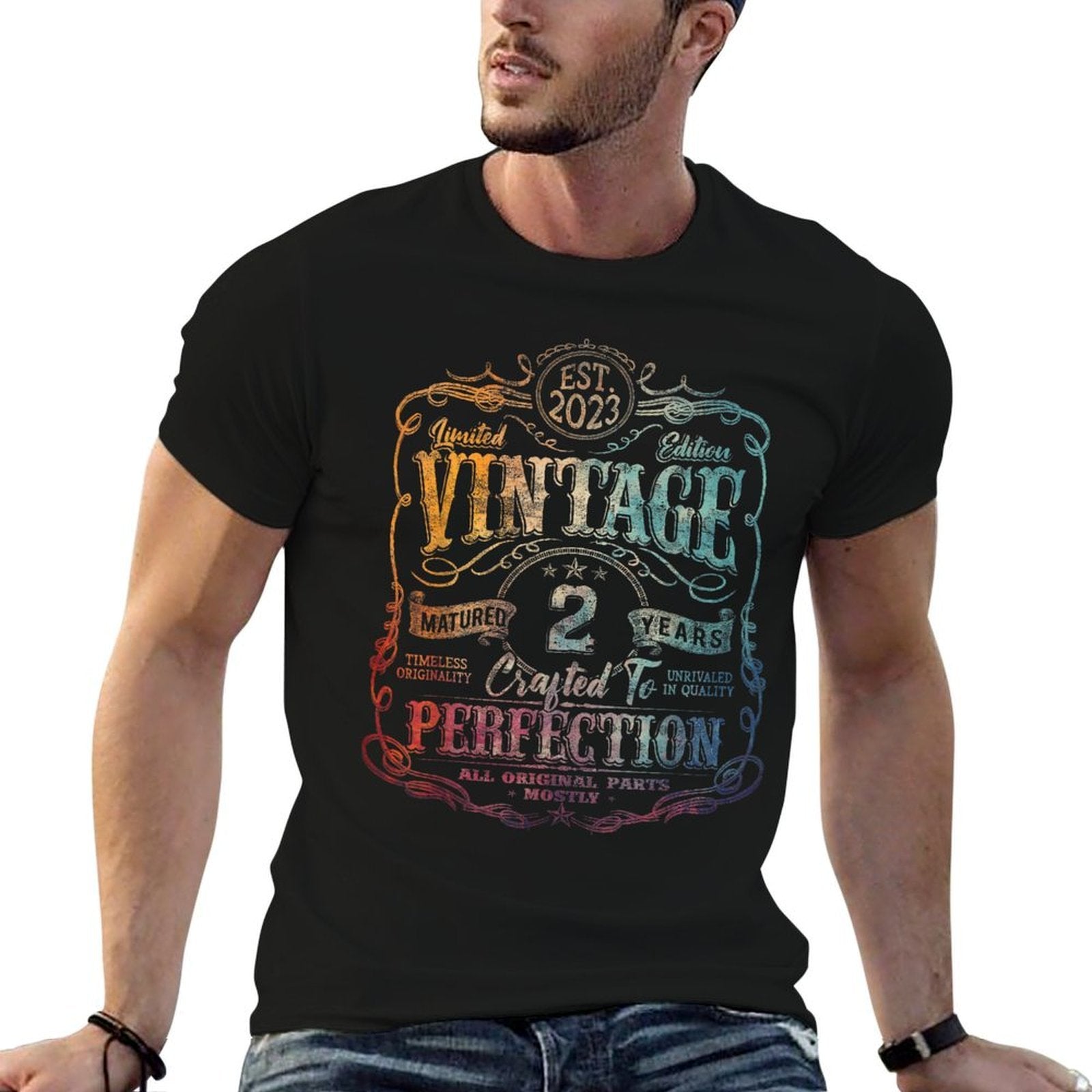 Vintage 2023 Limited Edition 2 Year Old 2nd Birthday  Rolled Sleeves T-Shirt