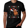 Santa Farmer Funny Western Hand Boop Christmas Highland Cow  Wrinkle-resistant T-Shirt