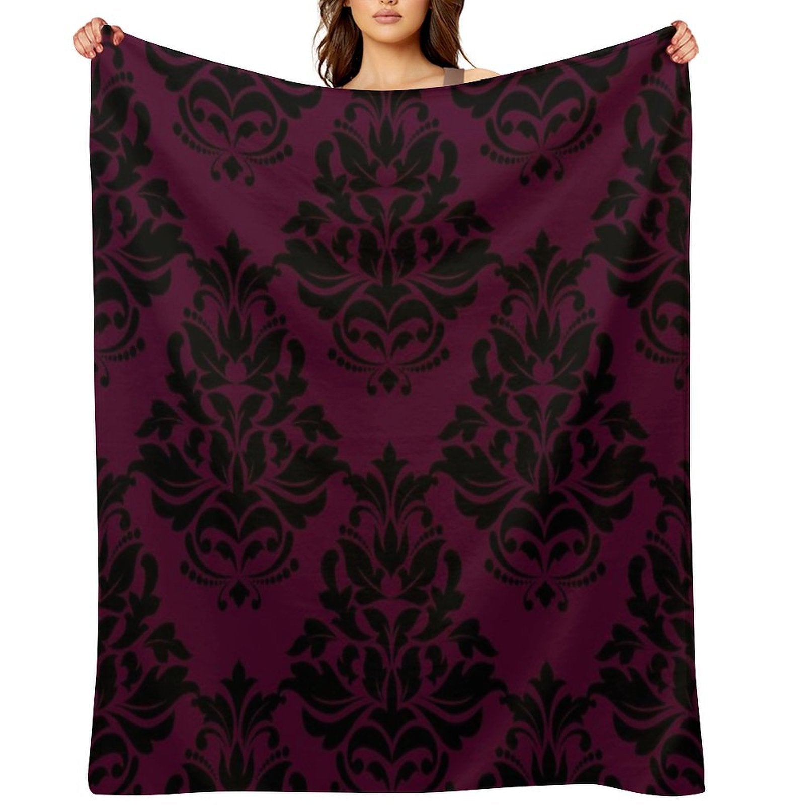 Large Plum Damask 1 Eco-conscious Throw Blanket
