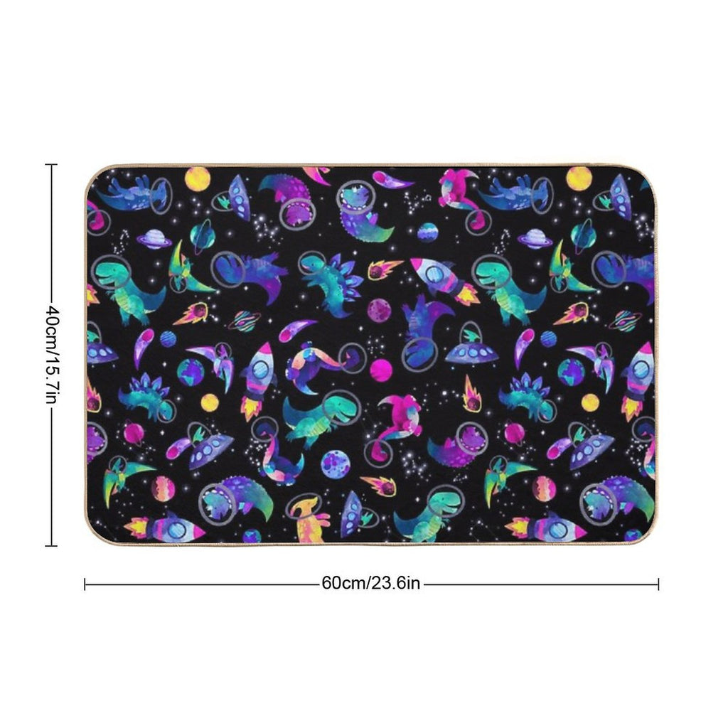 Space Dinosaur Astronauts Watercolor Pink Purple Pattern  Stain-Proof Bath Mat