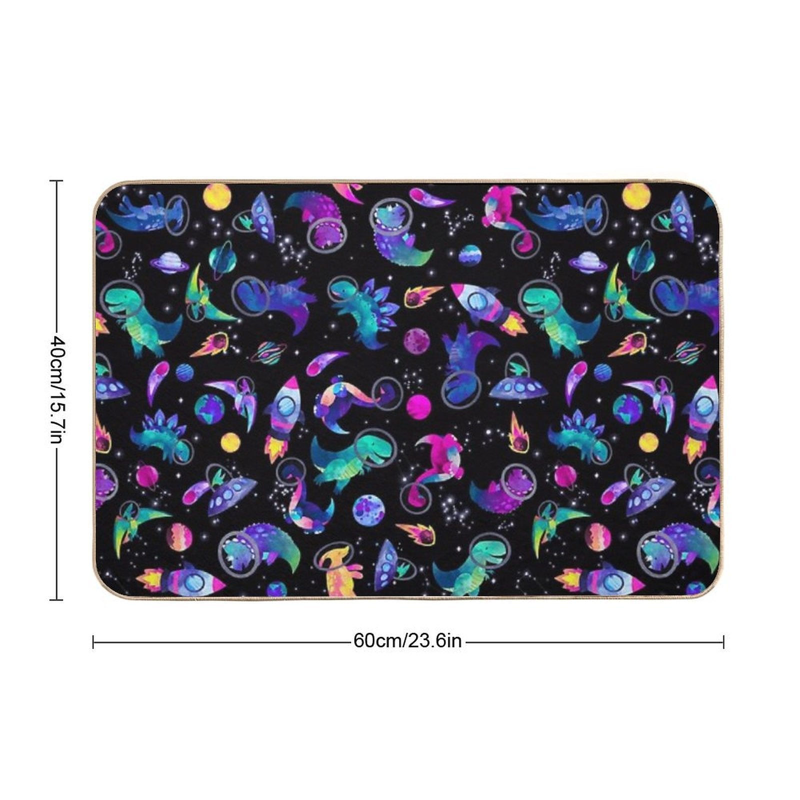 Space Dinosaur Astronauts Watercolor Pink Purple Pattern  Stain-Proof Bath Mat