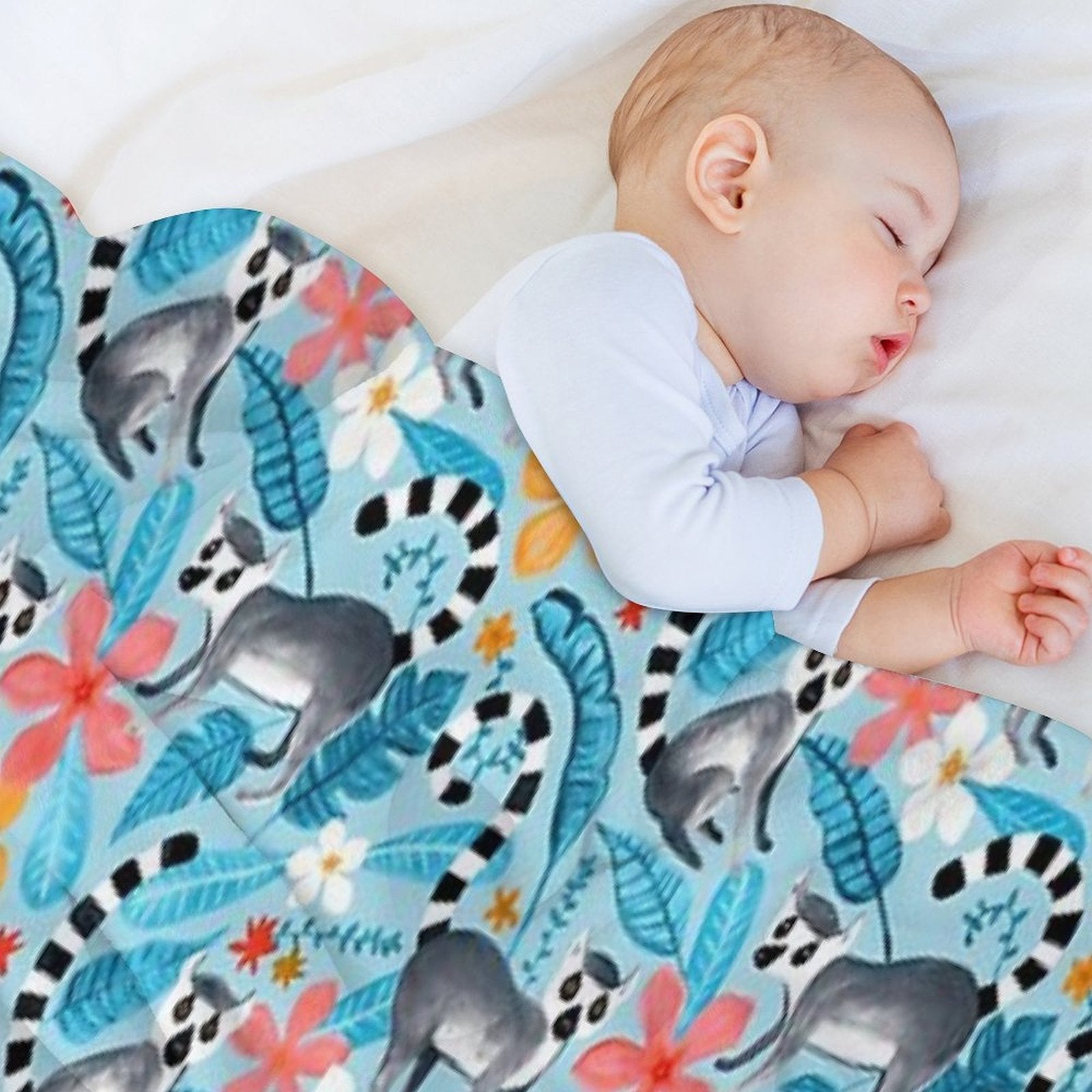 Gouache Lemur Land on Blue All-season Throw Blanket