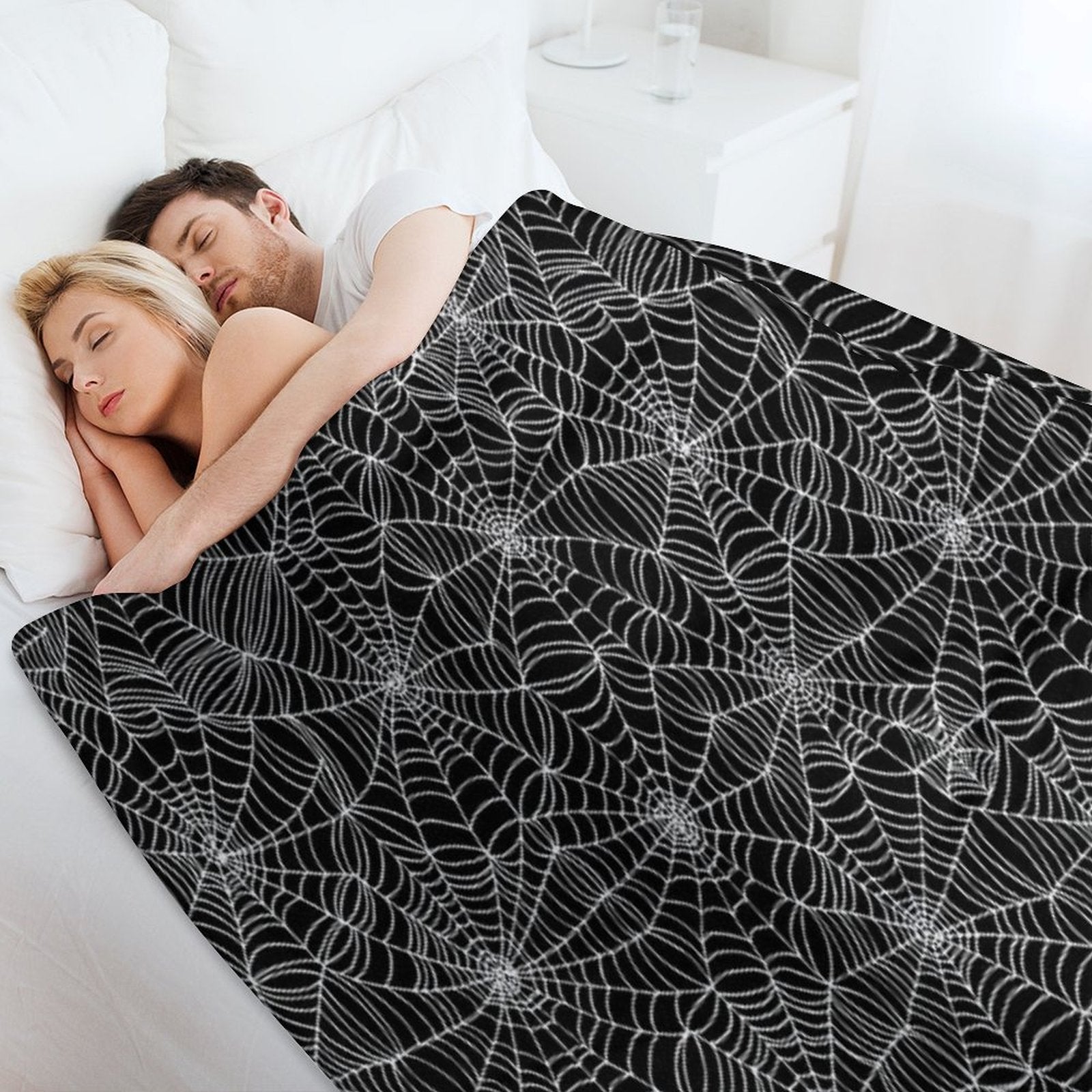 Spider Web Pattern - White on Black by Cecca Designs Plush Throw Blanket
