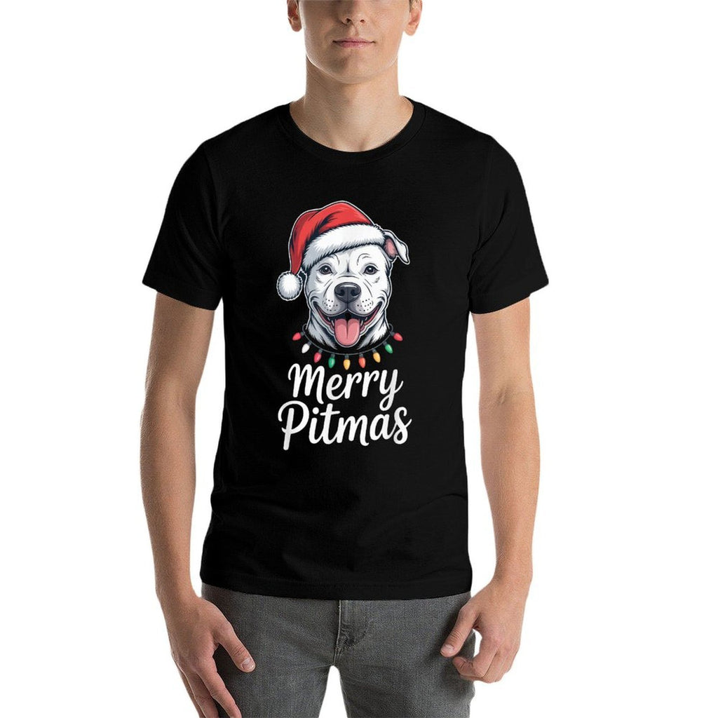 Merry Pitmas Pitbull Dog Christmas Lights Santa Hat  Vintage-inspired T-Shirt