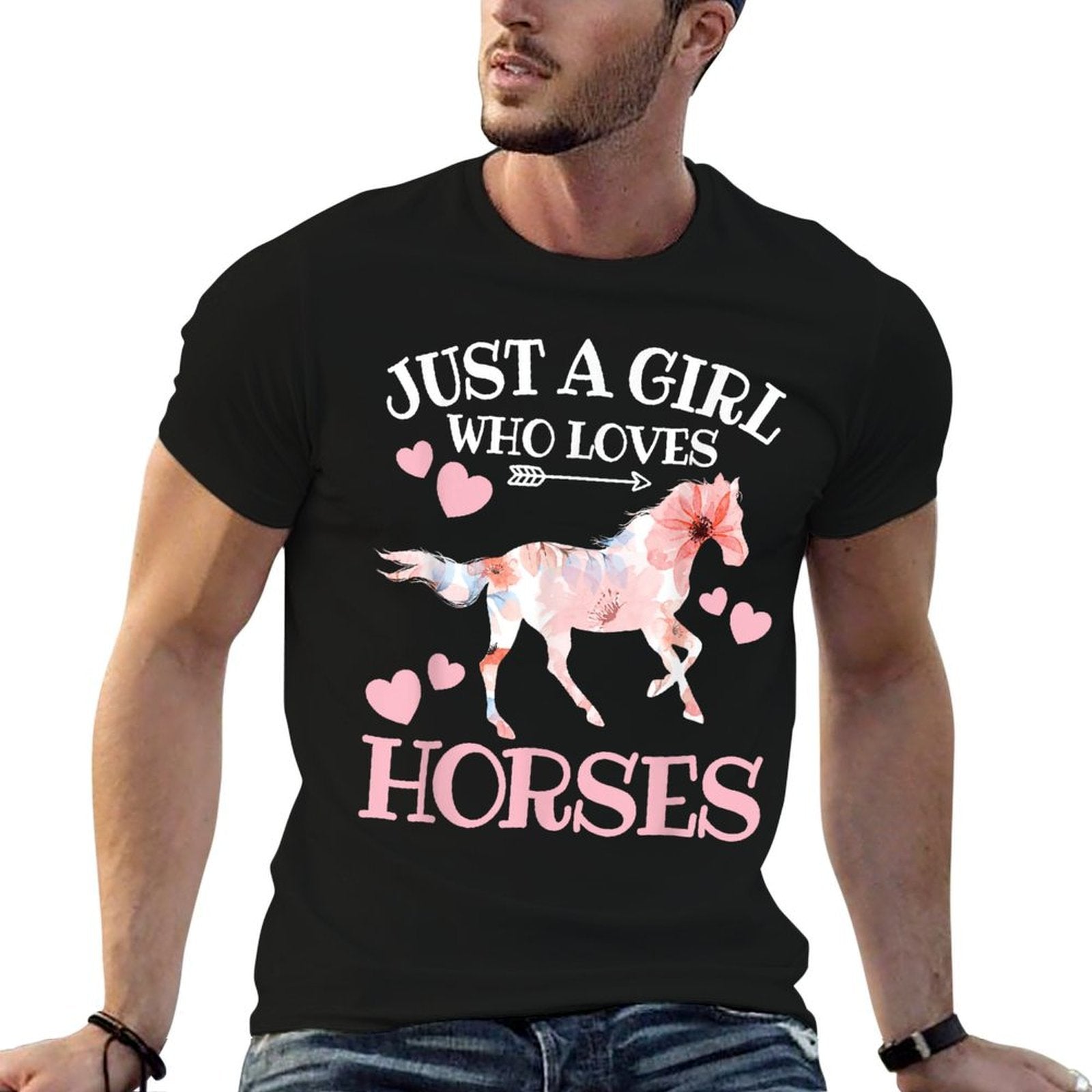 Just A Girl Who Loves Horsesn Girls Horse Lover  Ribbed Collar T-Shirt