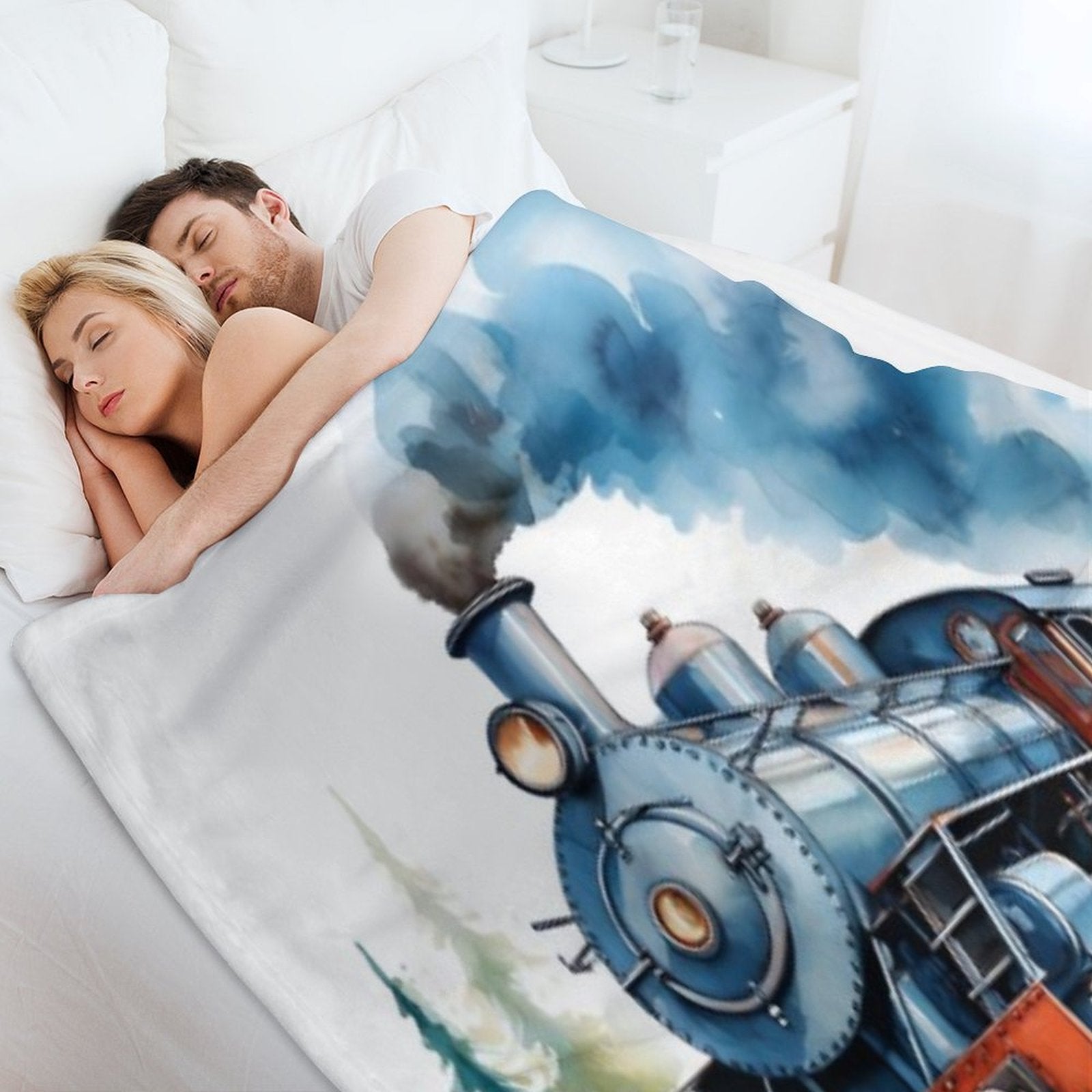 Classic Watercolour Steam Train Illustration Compact Throw Blanket