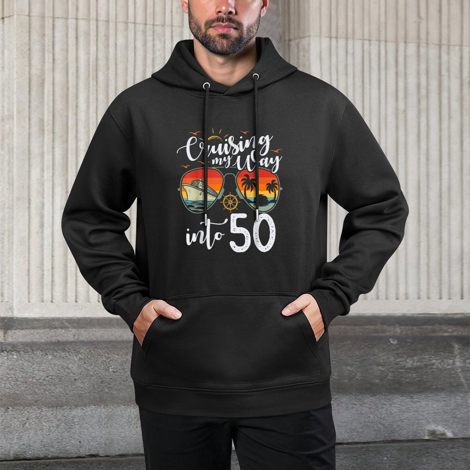 Cruising My Way Into 50 Funny 50th Birthday Cruise Crew Cotton-Polyester Blend Hoodie