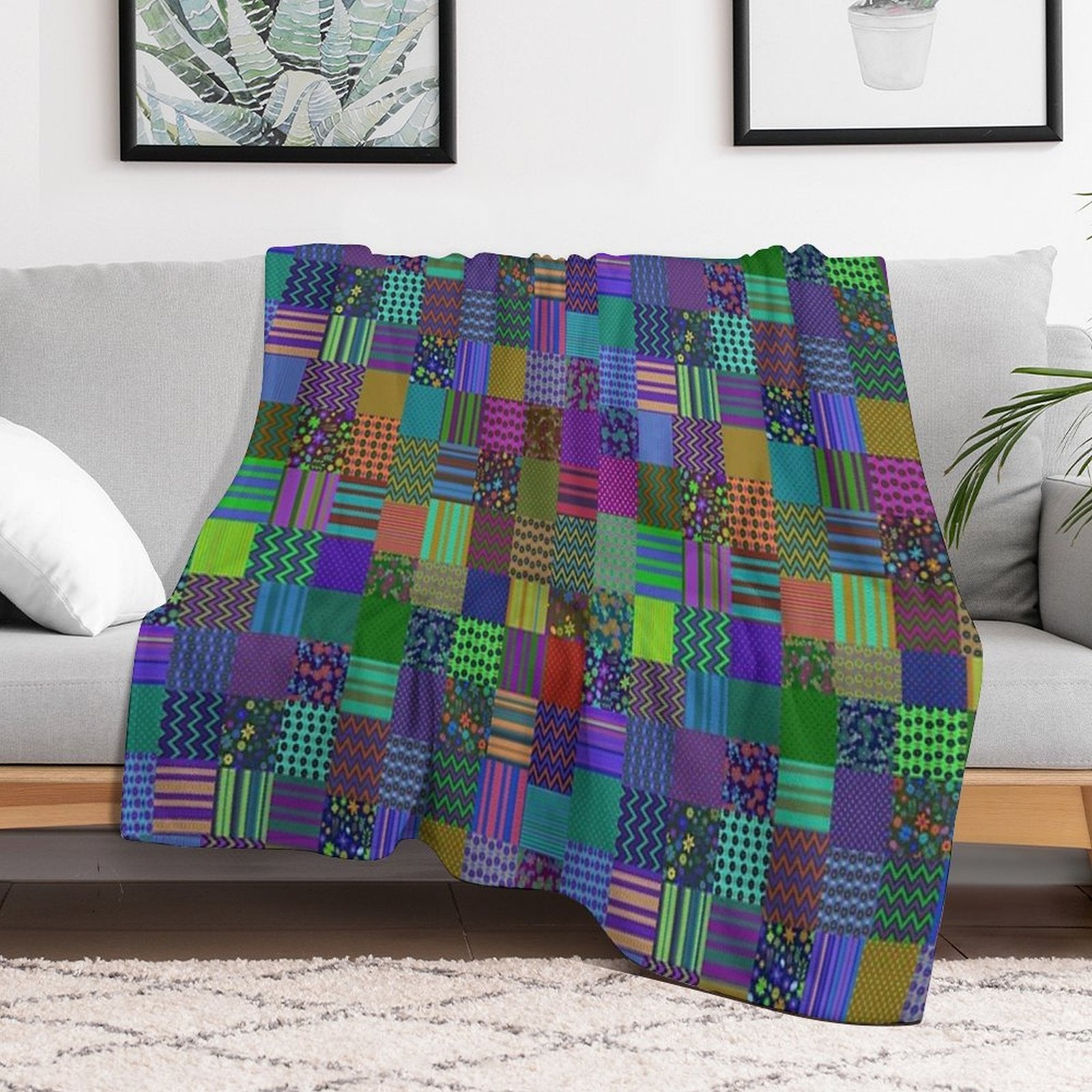 Bohemian Patchwork Quilt Pattern Cool Boho Gypsy Hipster Gift-ready Throw Blanket