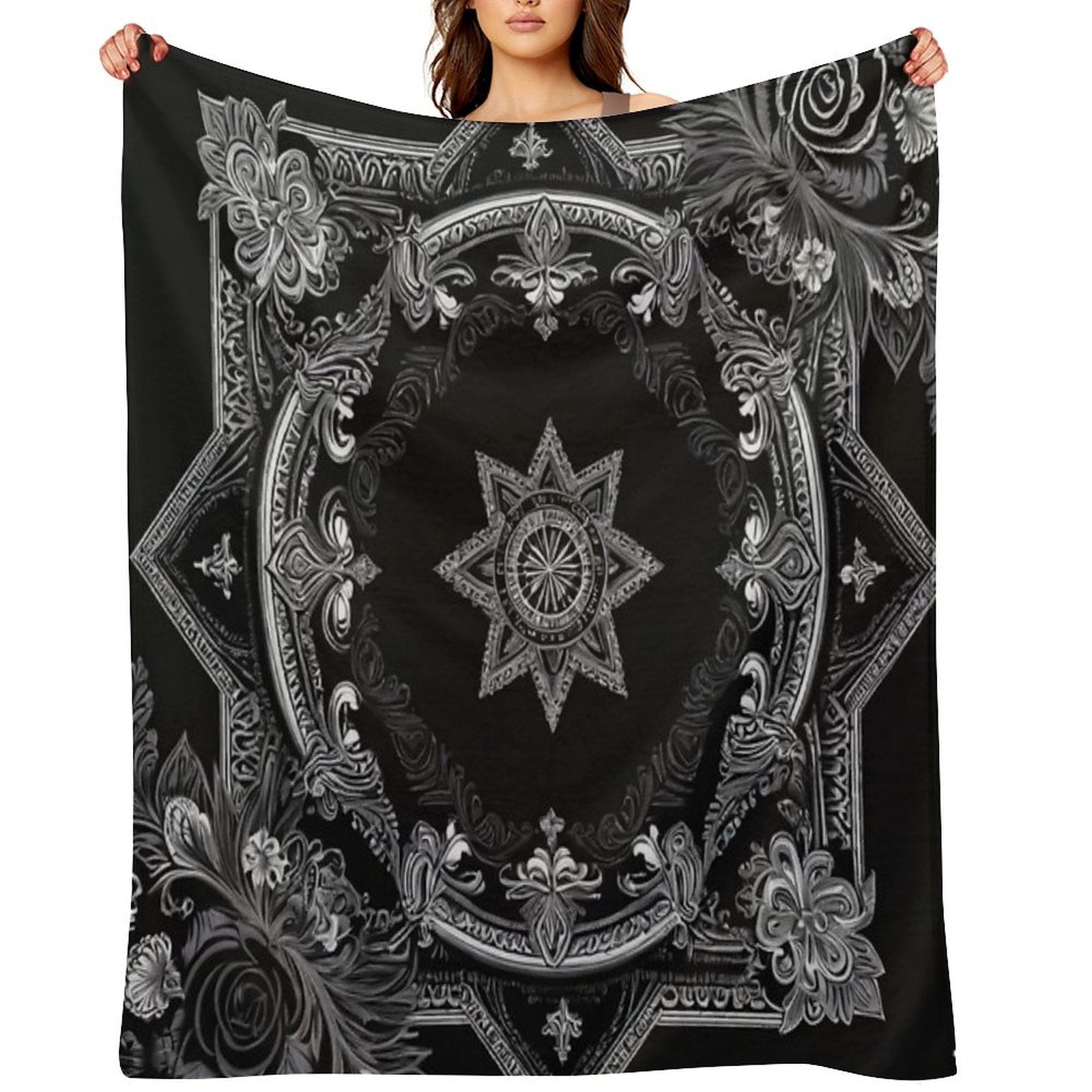 RogerPattern - Monochrome Elegance Black And White Symphony Eco-conscious Throw Blanket