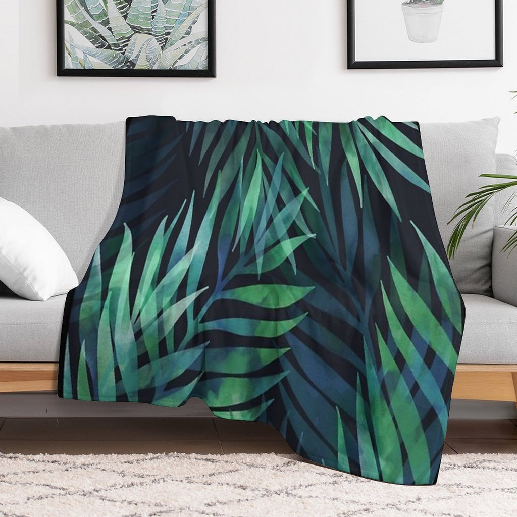 Dark Green Palms Leaves Pattern All-season Throw Blanket