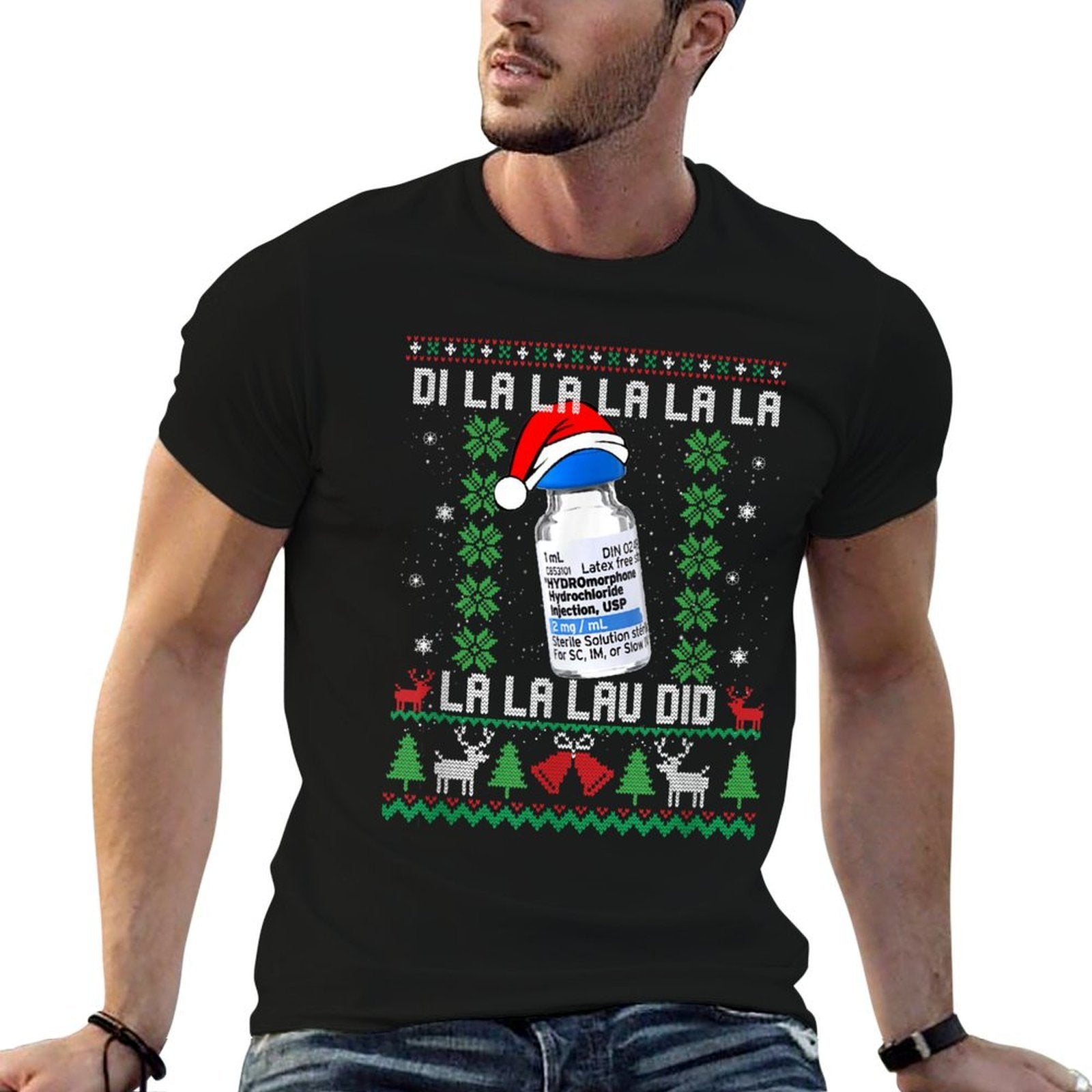 Funny Medical Worker Ugly Christmas Design  Fade-proof Color T-Shirt
