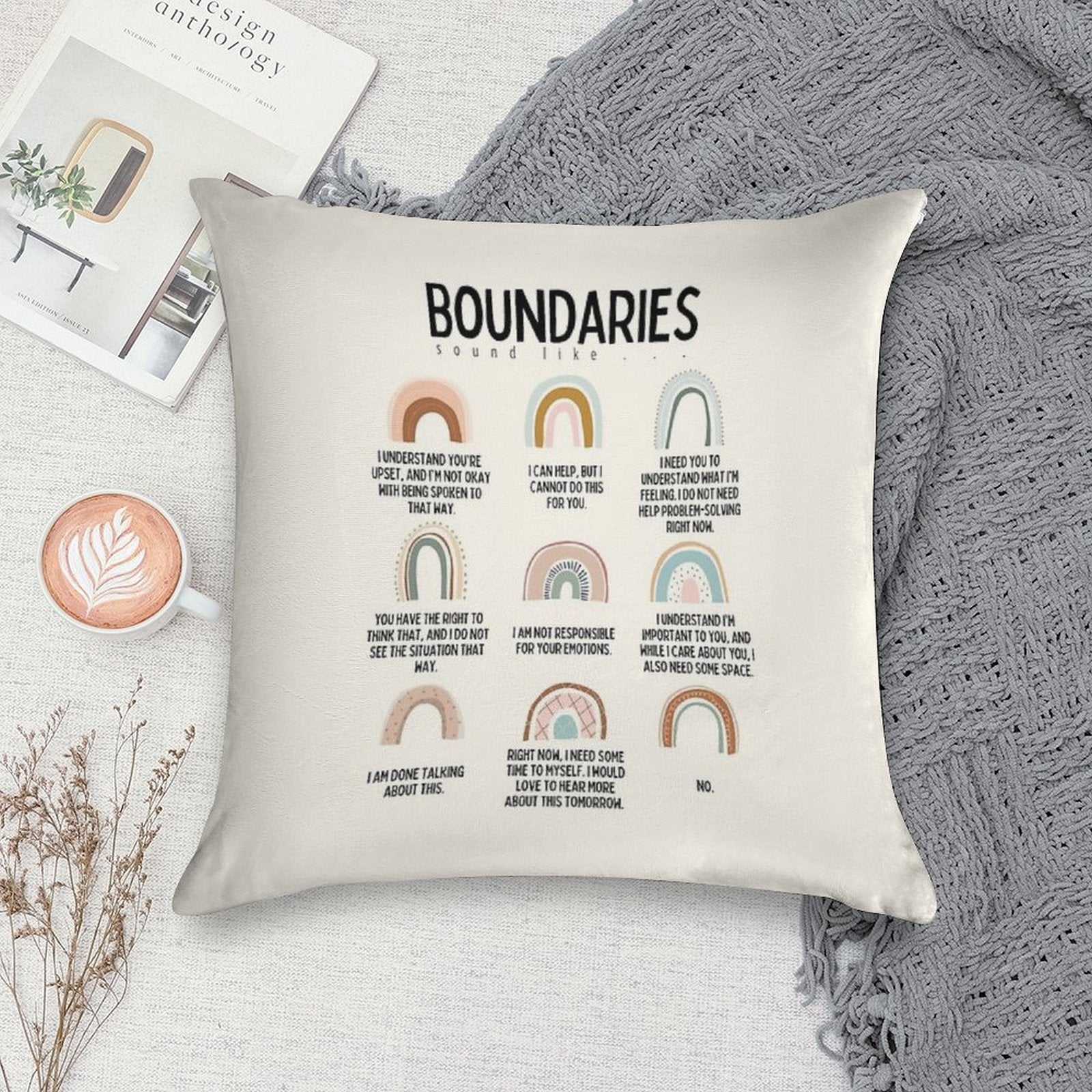 Boundaries Mental Health Reminder for Counselors Soft High-Density Material Throw Pillow