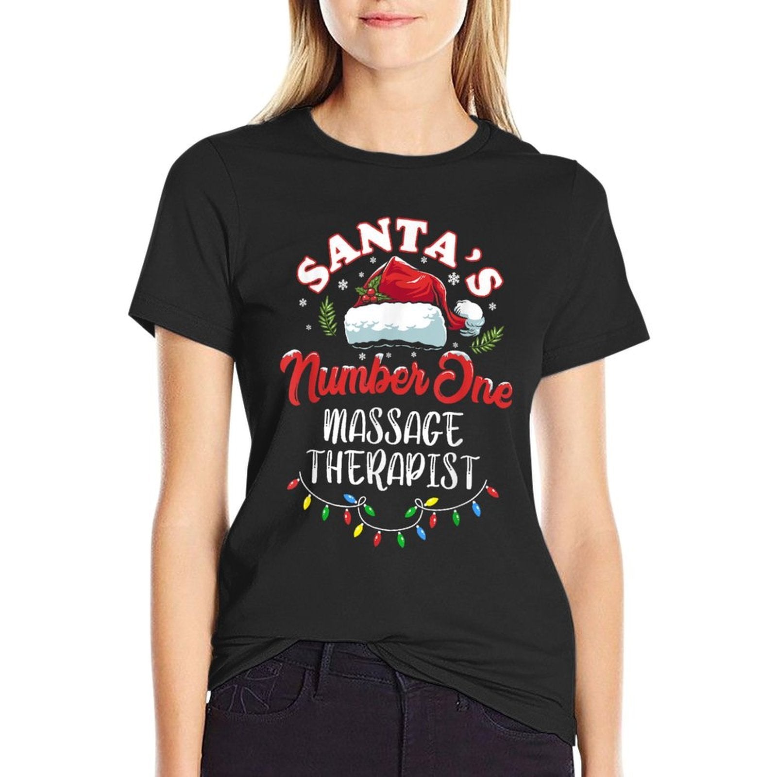 Masseuse Christmas Gift Santas Number One Massage Therapist  Polyester Blend T-Shirt