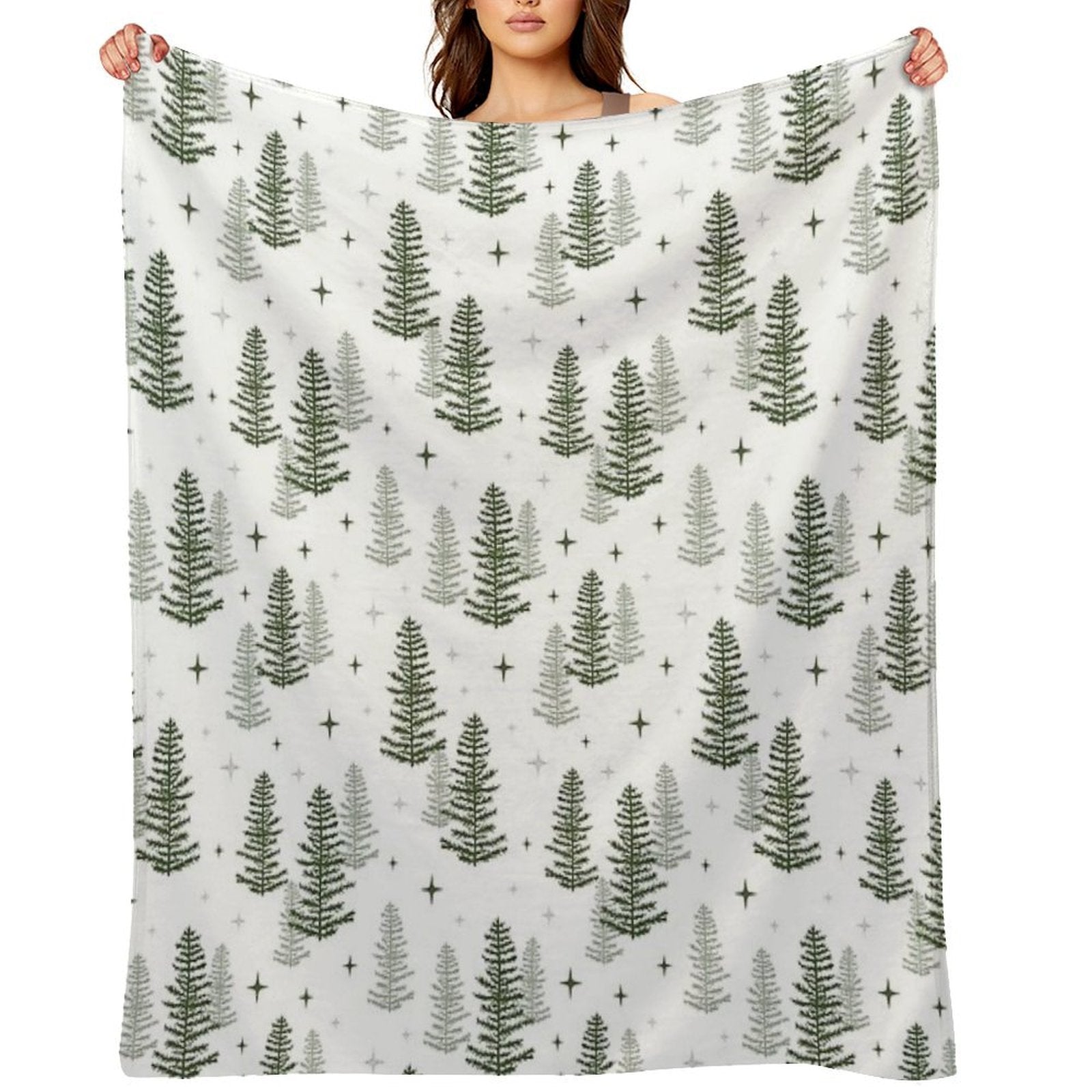 Christmas Night with Green Trees Quick-dry Throw Blanket