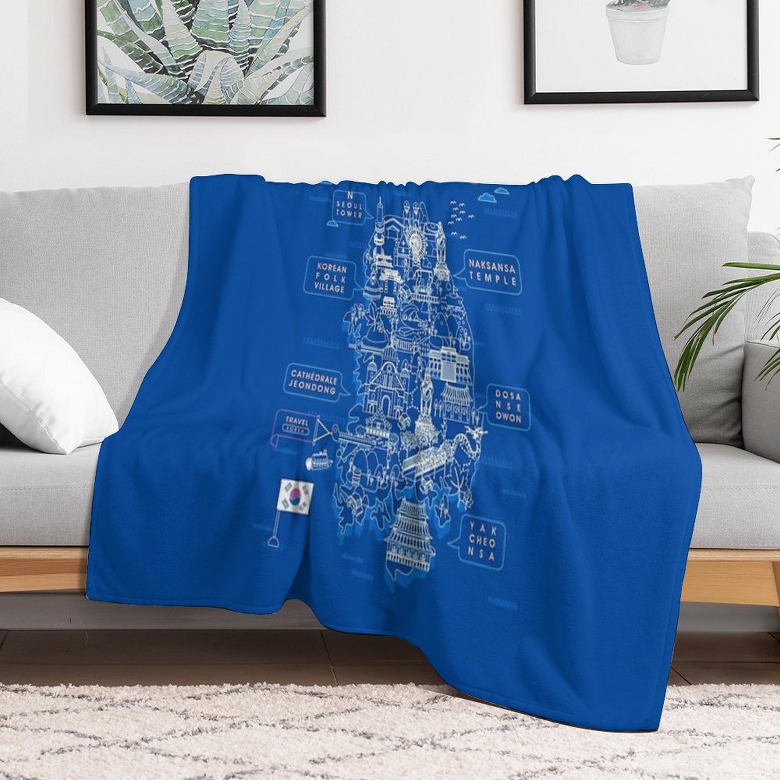 Welcome To South Korea Travel Map Velvety-soft Throw Blanket