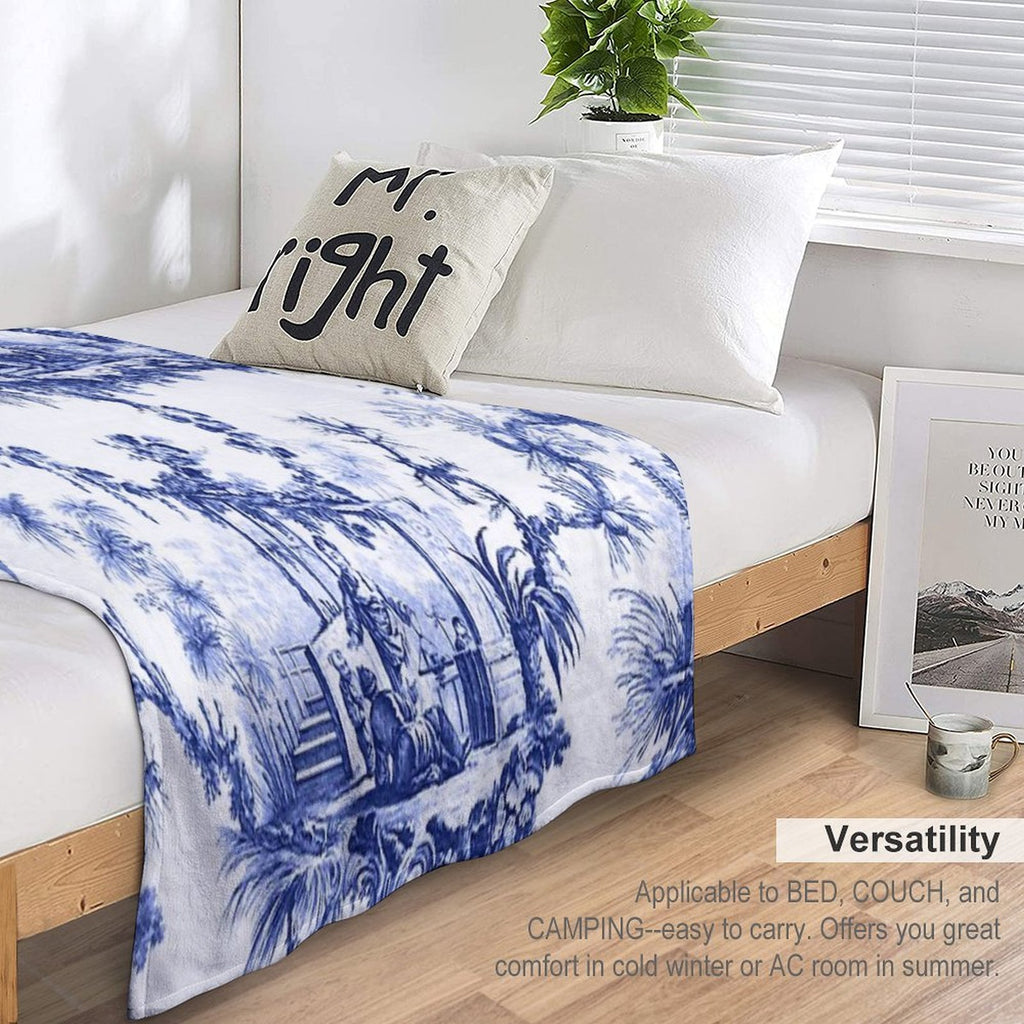 Blue Chinoiserie Toile Sustainable Throw Blanket