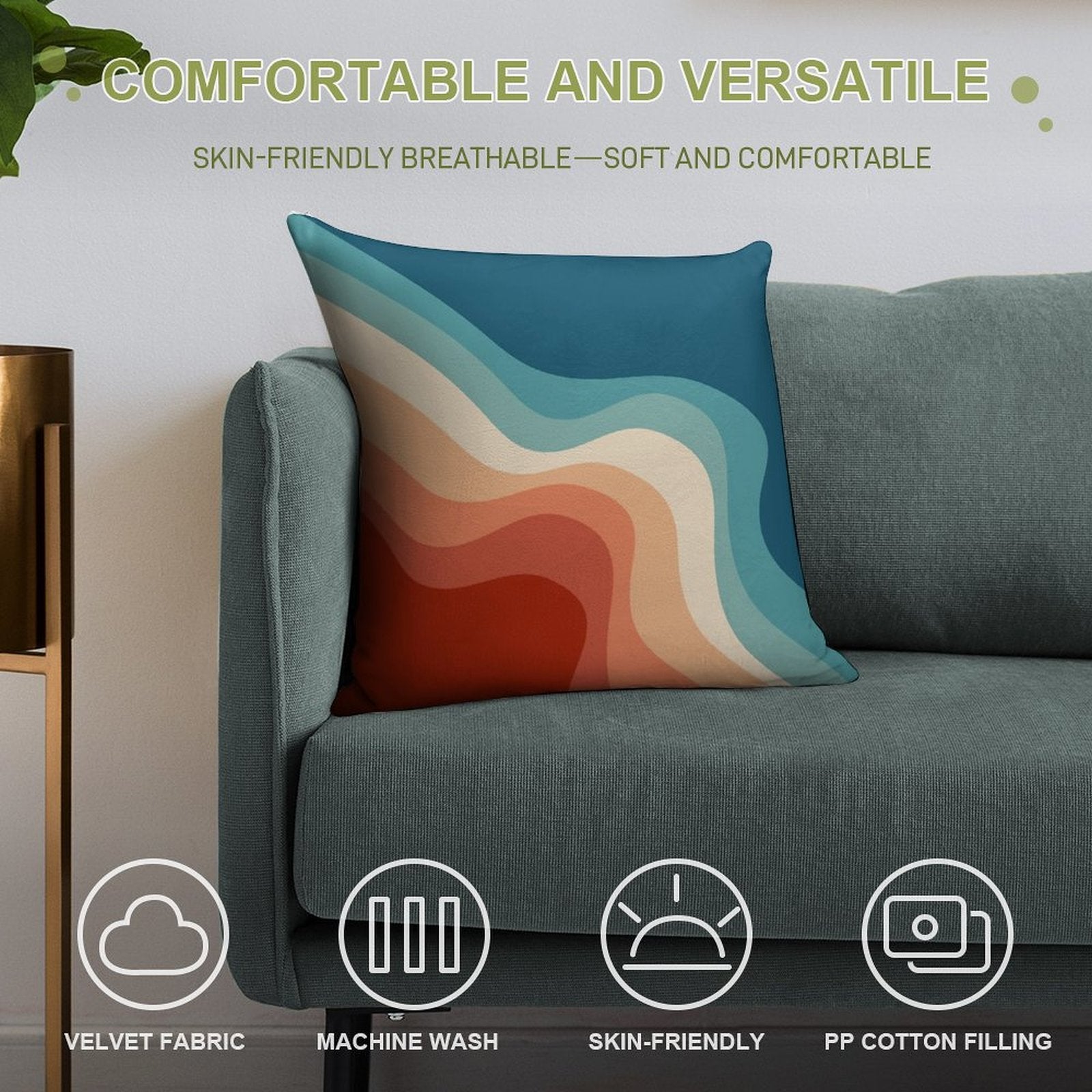 Retro Style Waves Soft Short Plush Fabric Throw Pillow