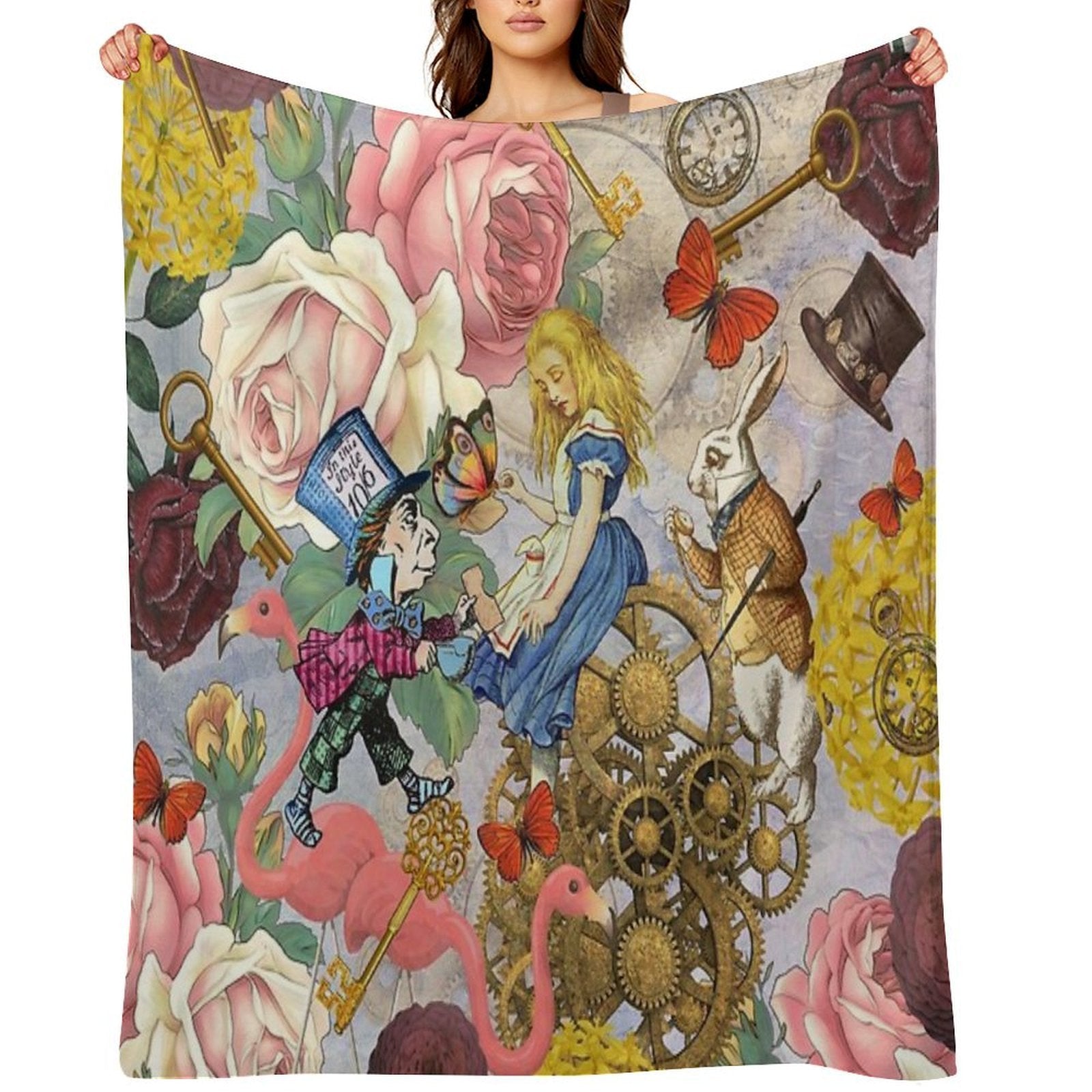 Alice In Wonderland Collage Wrinkle-free Throw Blanket