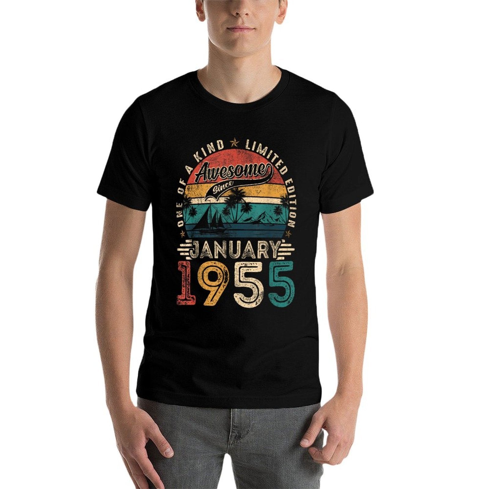 Awesome Since January 1955 Vintage Retro 70th Birthday Men  Lightweight T-Shirt