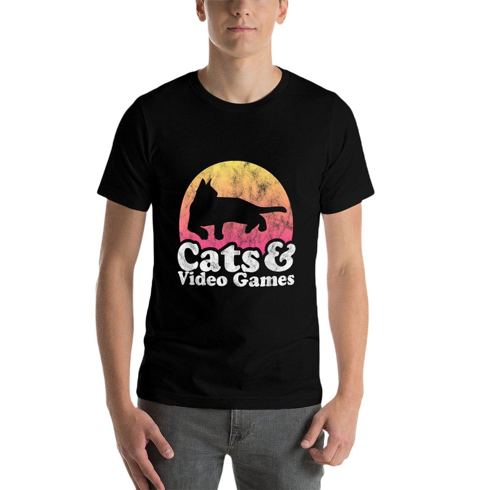 Cats And Video Games Men's Or Women's Cat And Video Game  Cotton T-Shirt