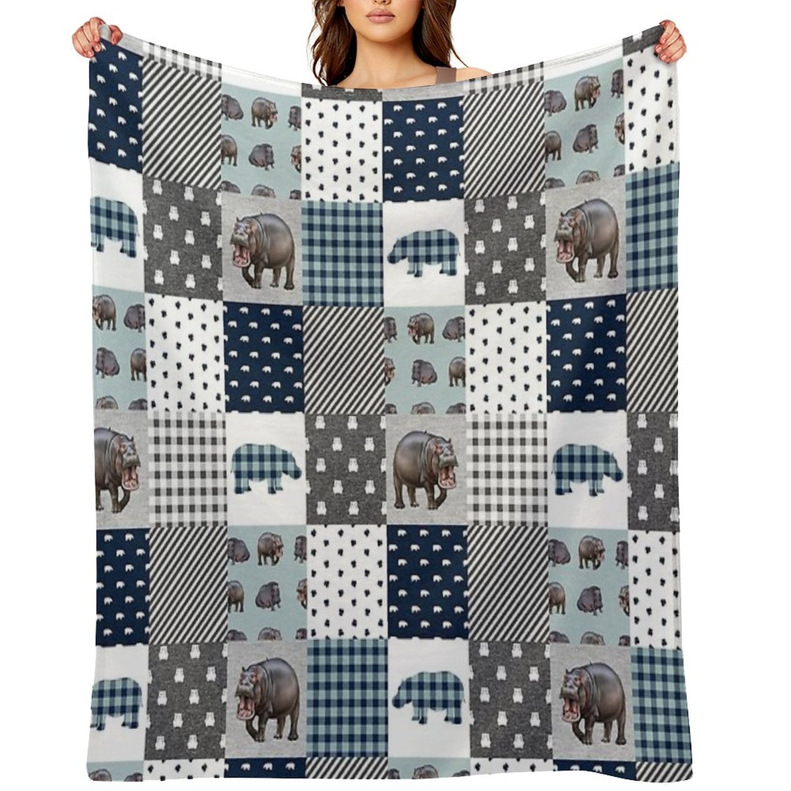 Hippo Animal Plaid Durable Throw Blanket