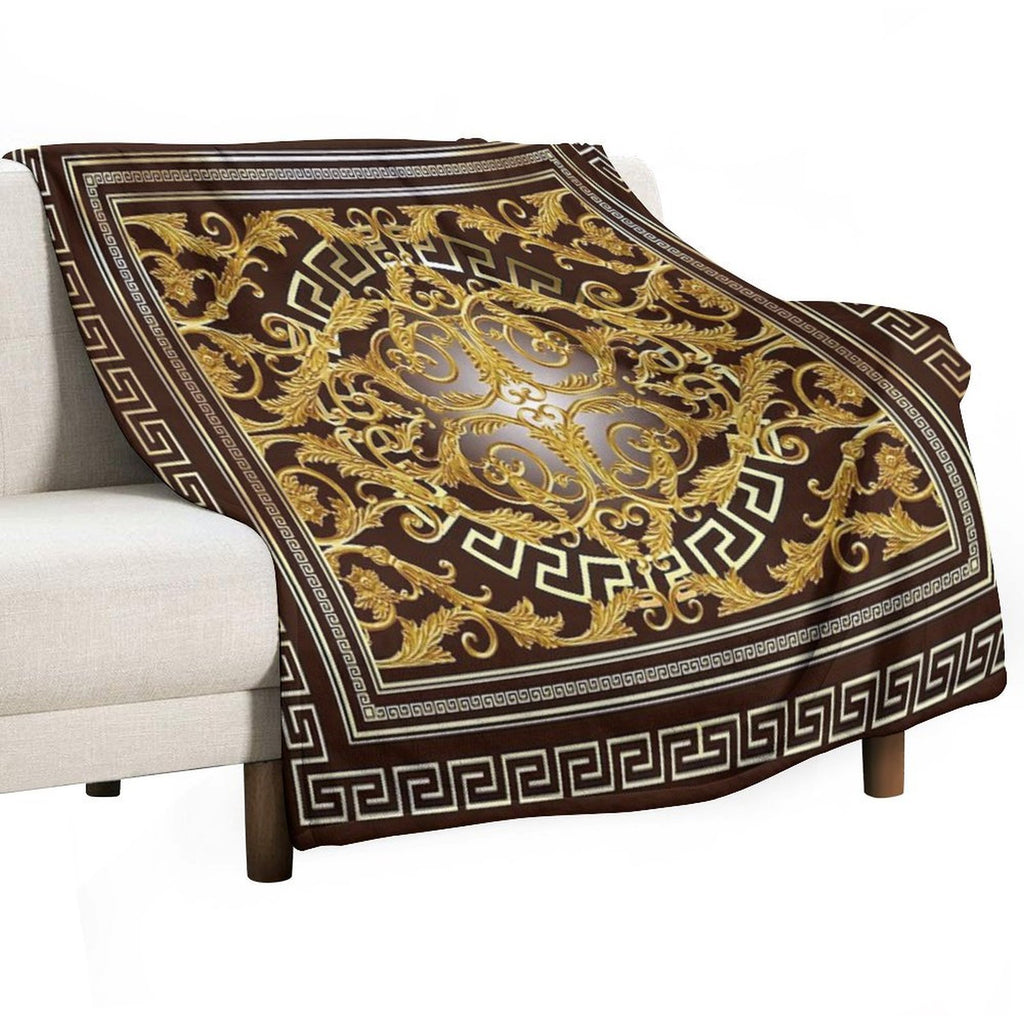 Baroque Greek Keys Gold Maroon Anti-pilling Throw Blanket