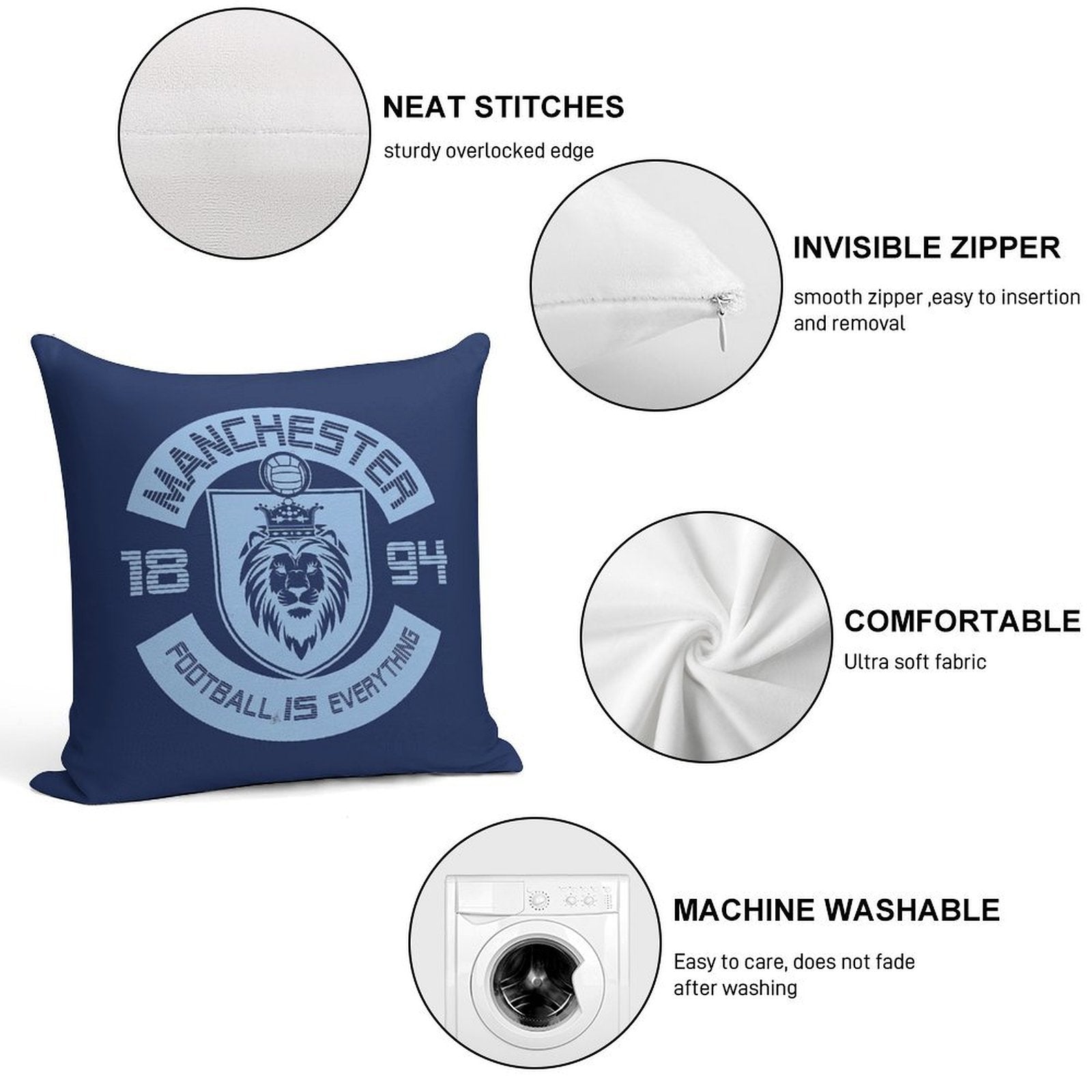 Football Is Everything - City of Manchester Squad Retro Soft Gift Ready Throw Pillow