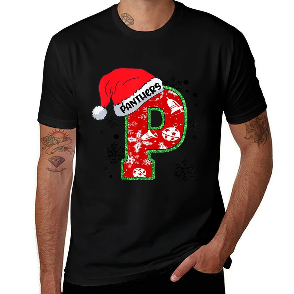 Christmas Mascot Santa Hat Xmas Panthers  Easy-care T-Shirt
