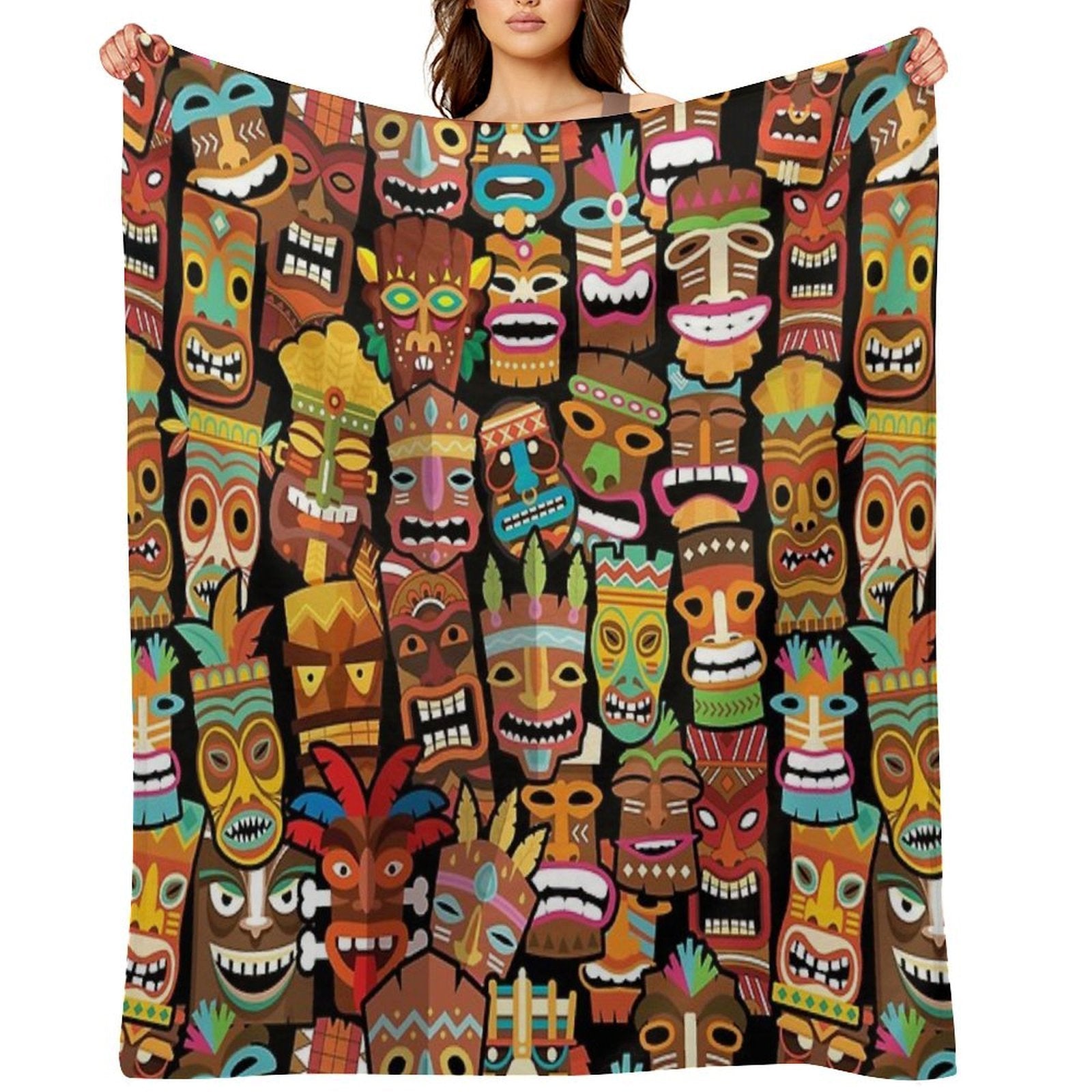 Tiki Pattern Anti-pilling Throw Blanket