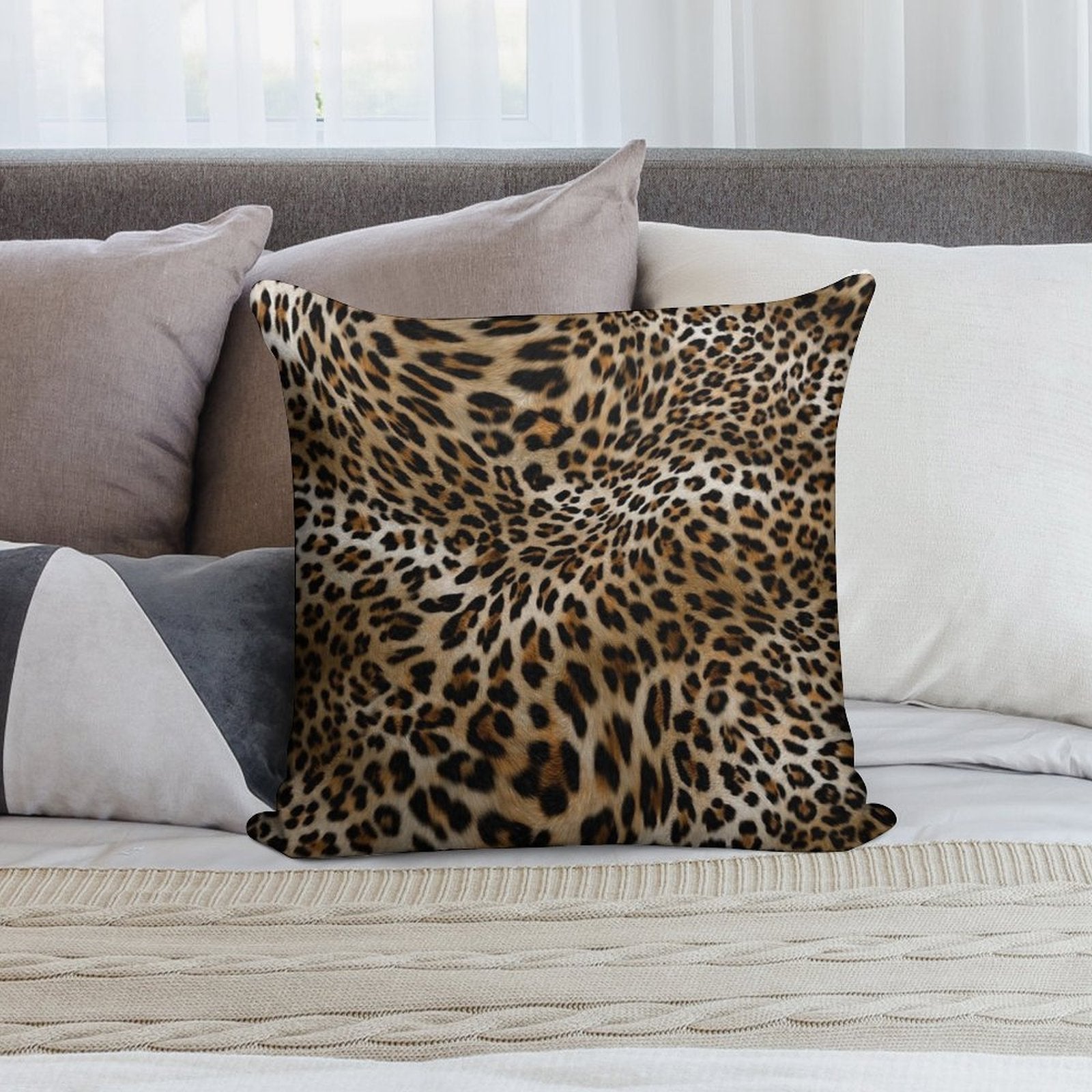 Leopard Pattern Soft Short Plush Fabric Throw Pillow