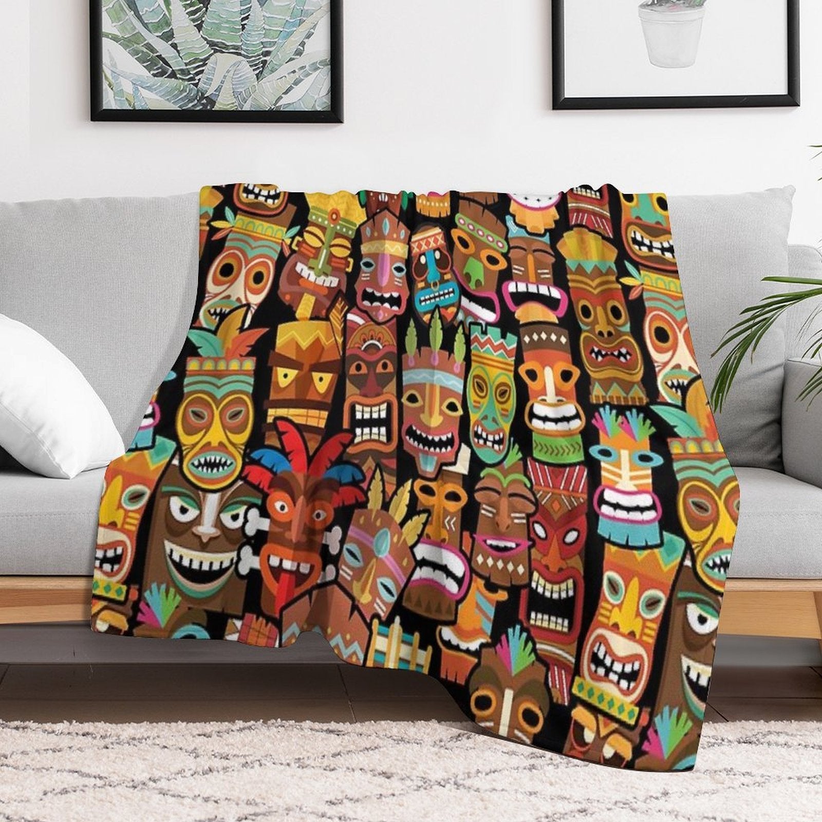 Tiki Pattern Anti-pilling Throw Blanket