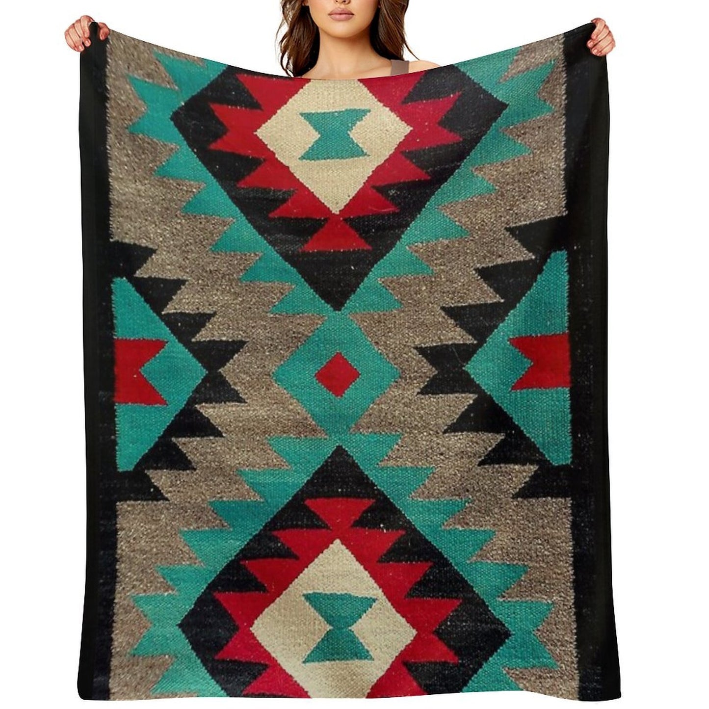 Navajo Blanket Pattern, Turquise, Red, Grey, Black Velvety-soft Throw Blanket