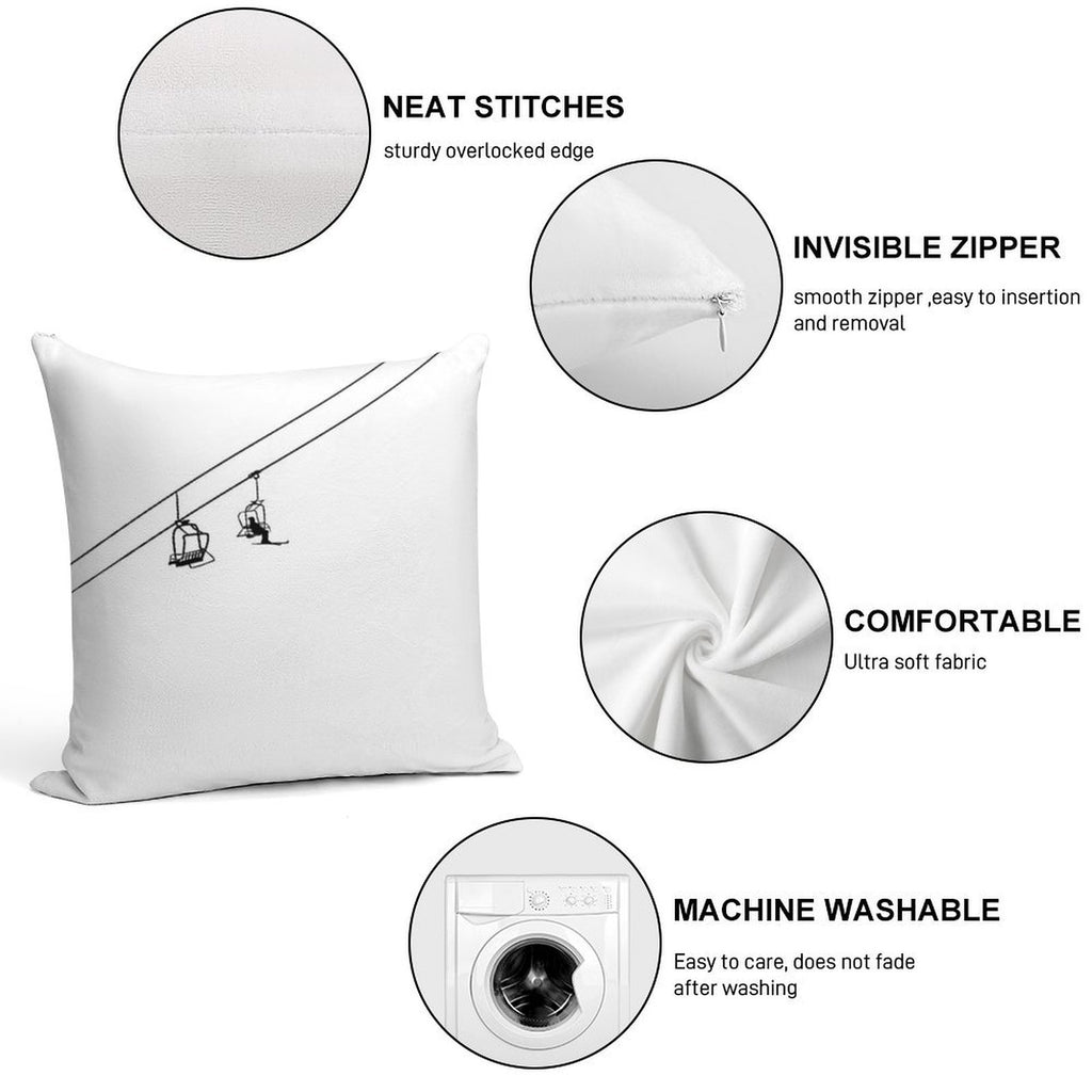 Ski Lift Black And White Soft Easy Maintenance Throw Pillow