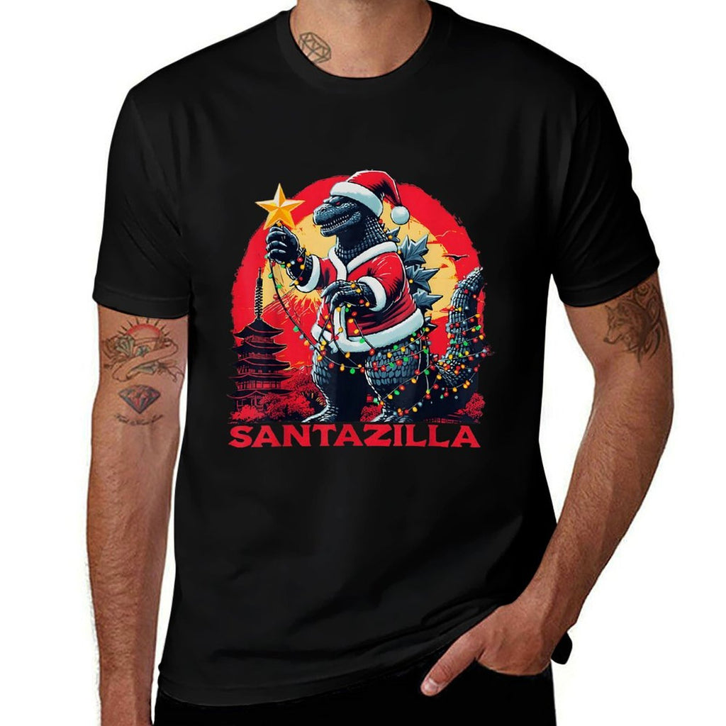 Xmas Christmas Santazilla Funny Holiday Monster Dinosaur  Moisture-wicking T-Shirt