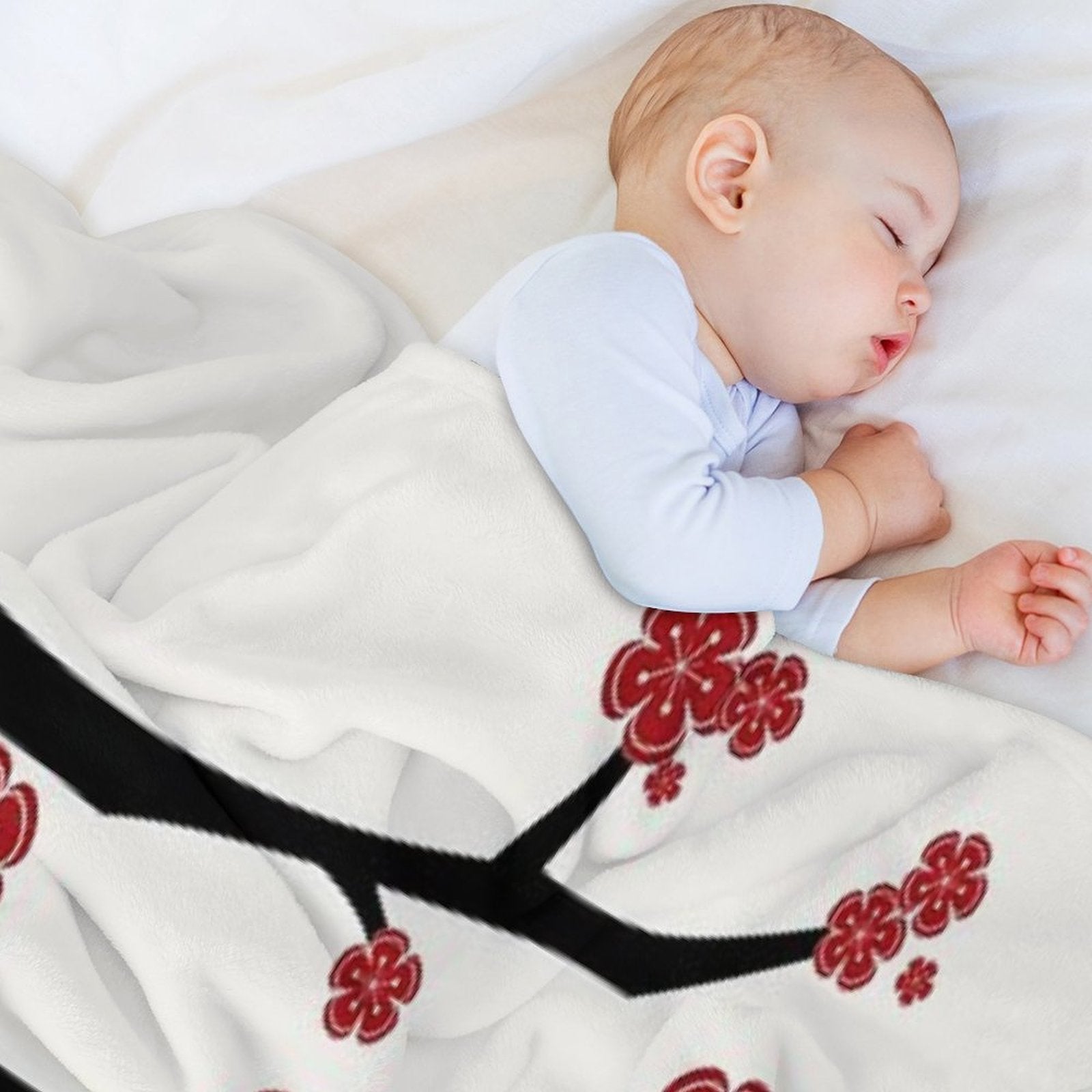 Chinese 'Ai' (Love) Calligraphy With Red Cherry Blossoms On Black Branches  Japanese Sakura Kanji © Fatfatin Anti-pilling Throw Blanket
