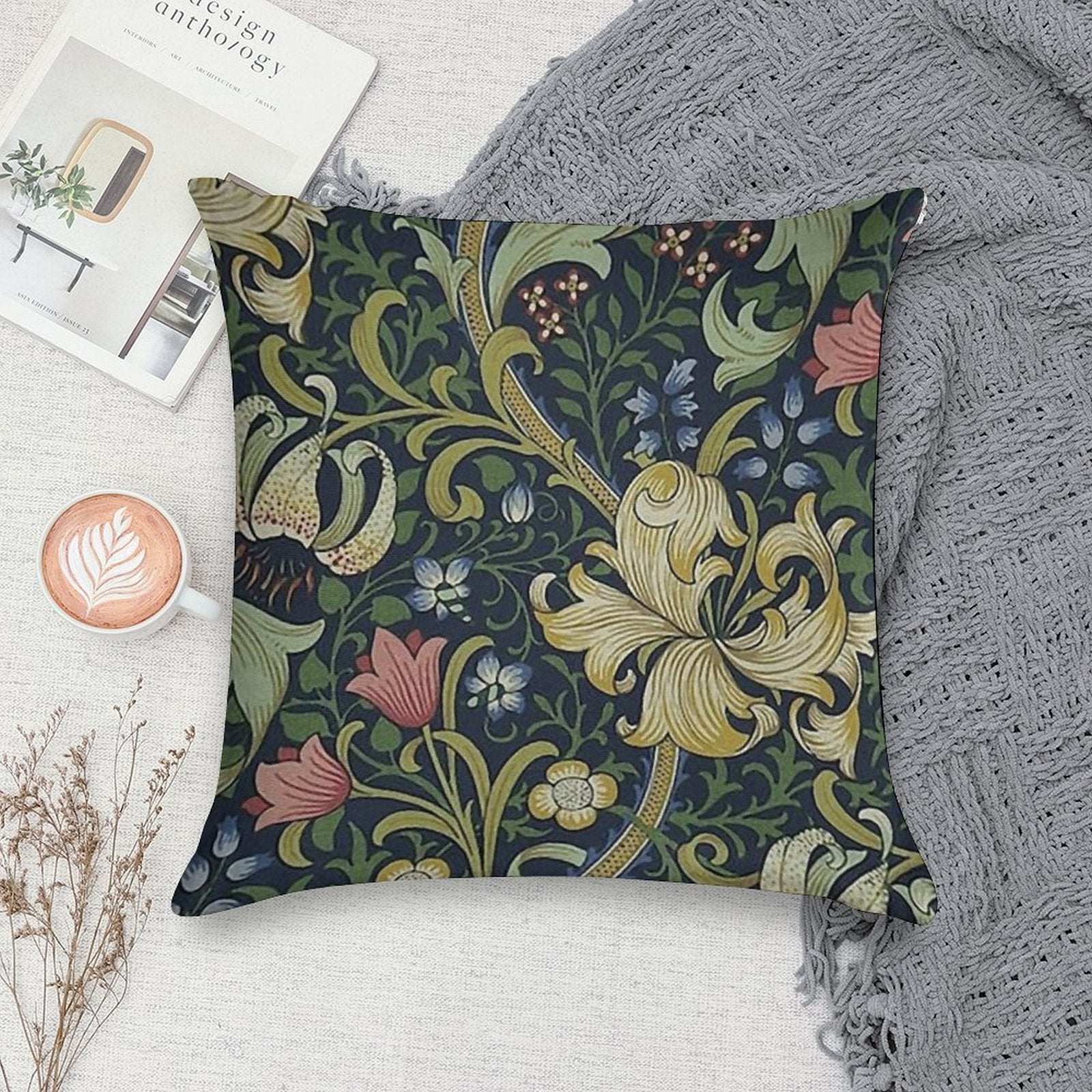 William Morris Golden Lily Pattern Soft Durable Construction Throw Pillow