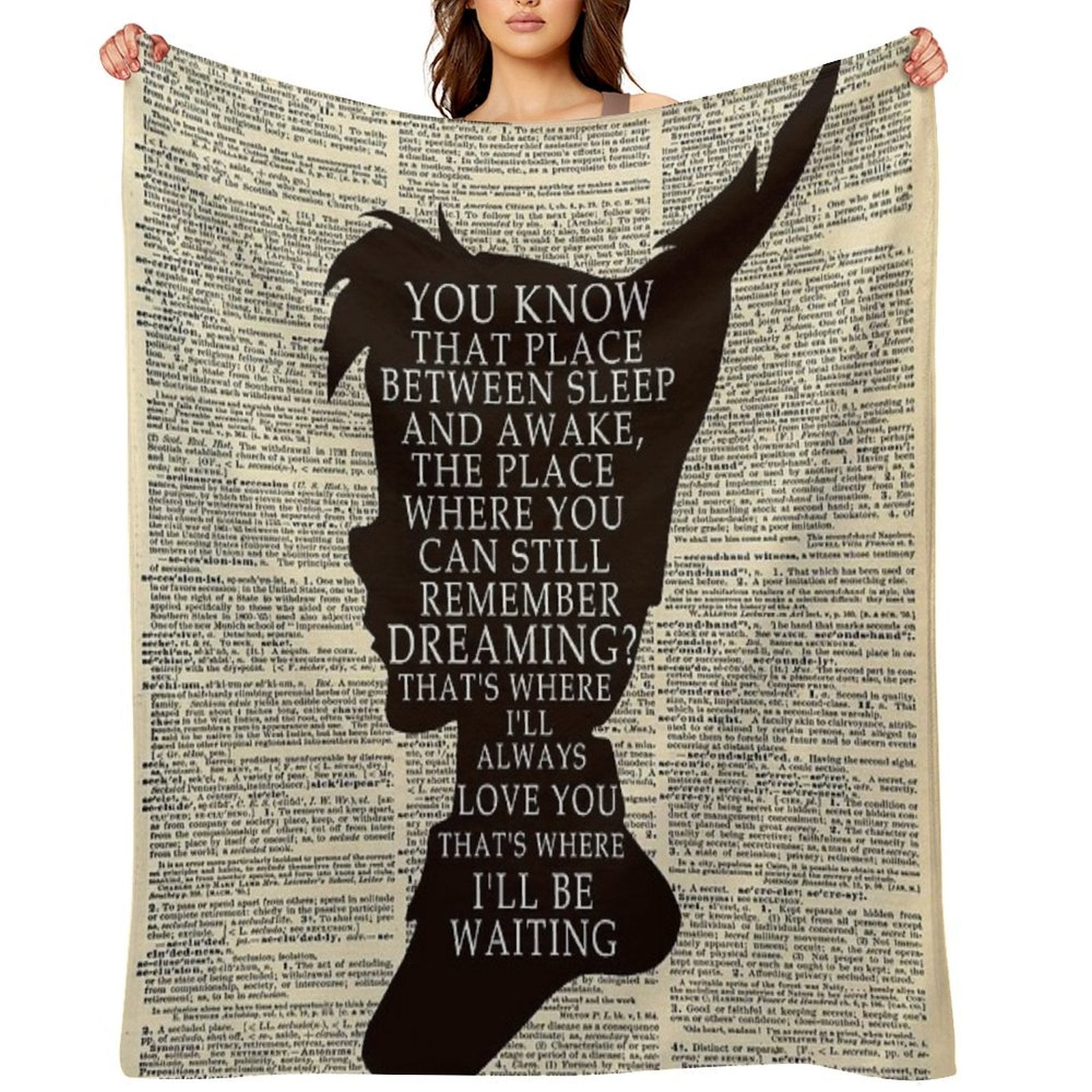 Peter Pan Over Vintage Dictionary Page - That Place Velvety-soft Throw Blanket
