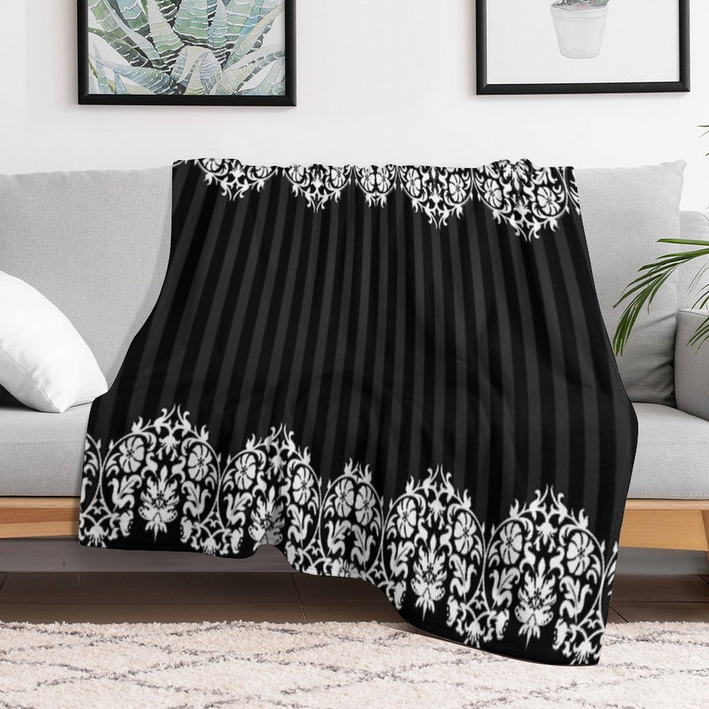 Black And White Damask Pattern Compact Throw Blanket