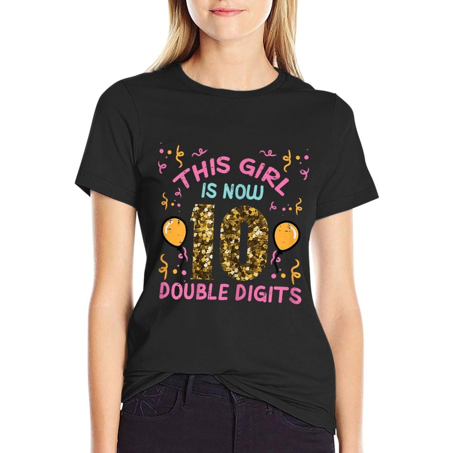 10th Birthday This Girl Now Double Digits 10 Years Old Bday  Heathered Texture T-Shirt