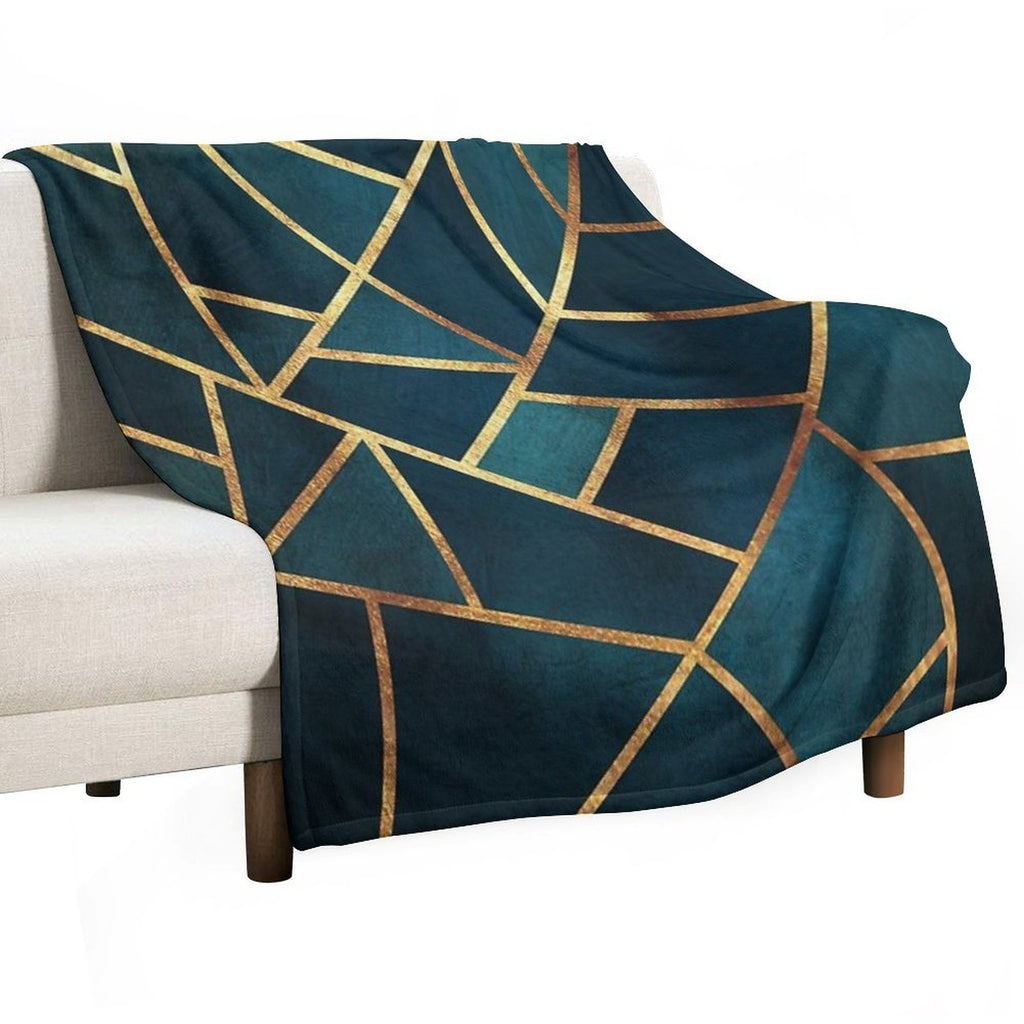 Midnight Green Gold Stone Geometric Gift-ready Throw Blanket