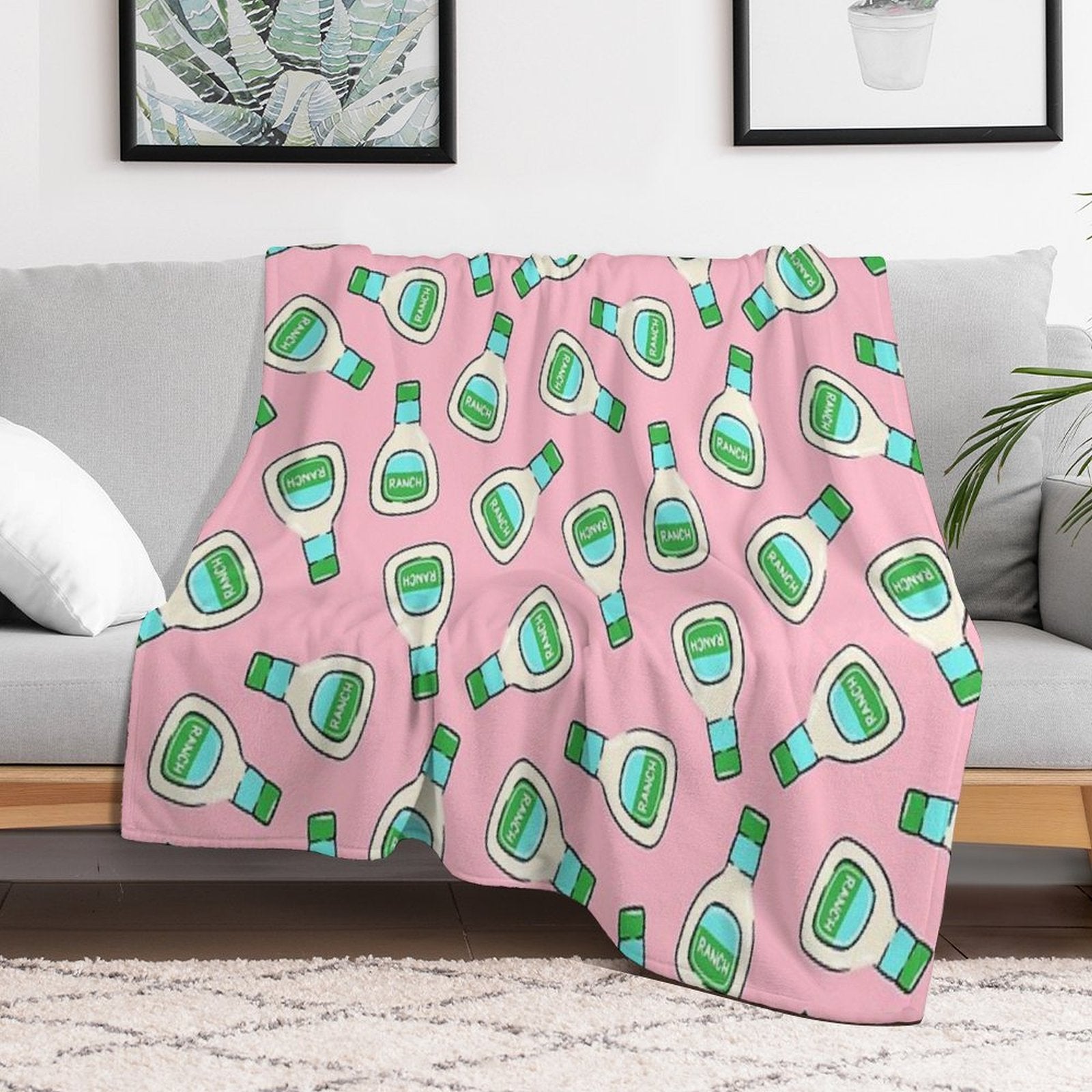Ranch - Salad Dressing Bottle (pink) Plush Throw Blanket