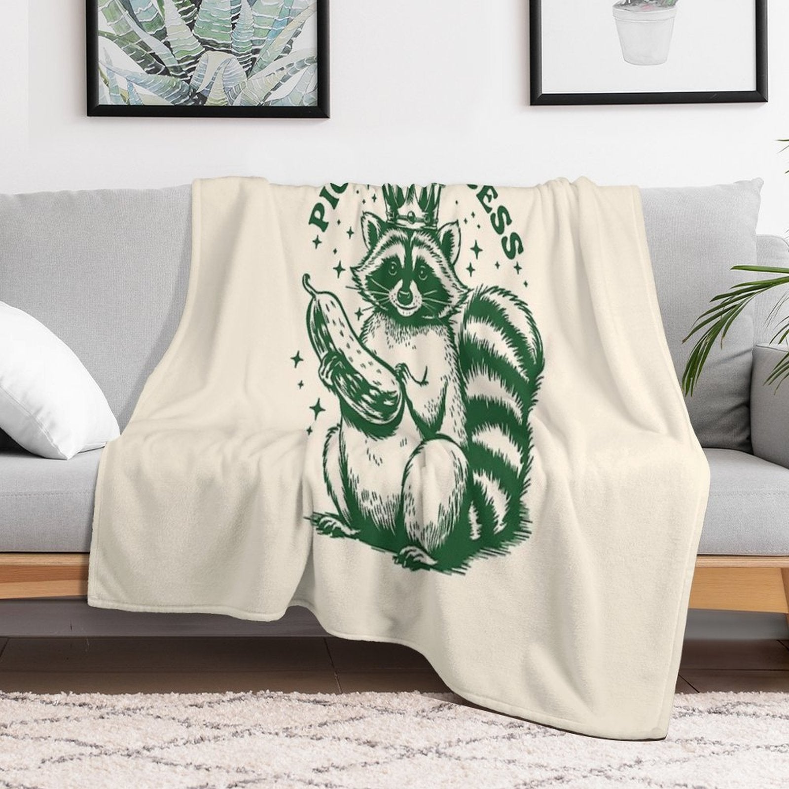Pickle Princess Funny Pickles Lover Raccoon Foodie Eco-conscious Throw Blanket