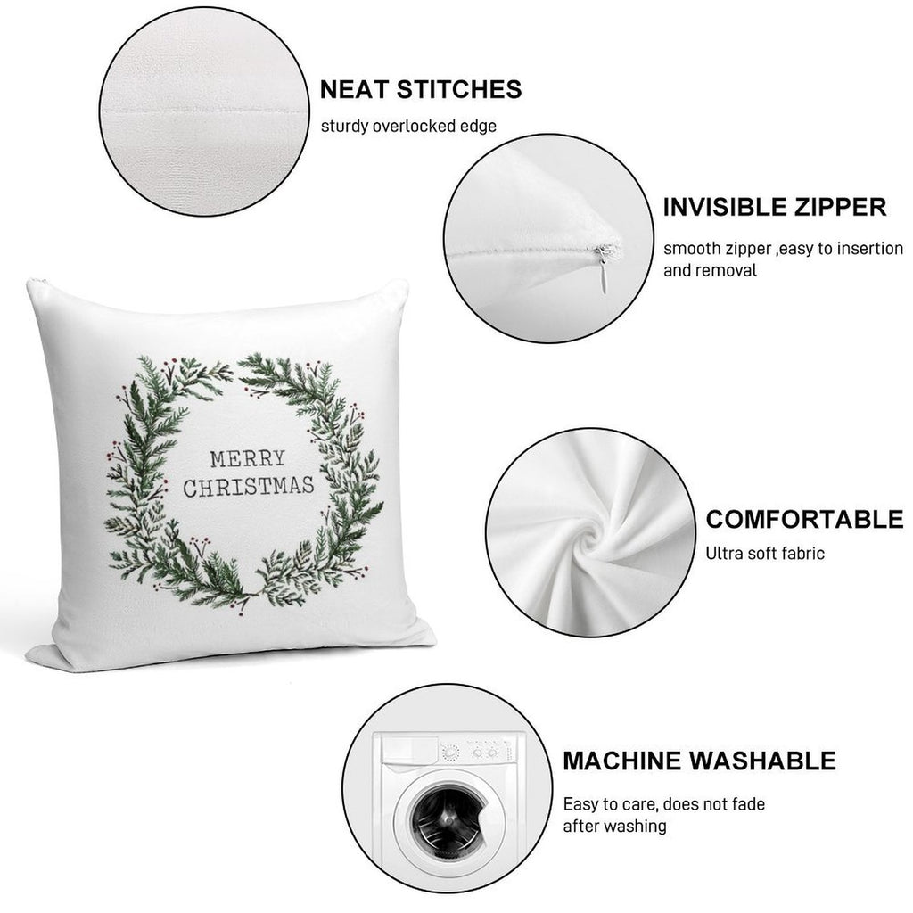 Simple Merry Christmas Soft Hidden Zipper Throw Pillow